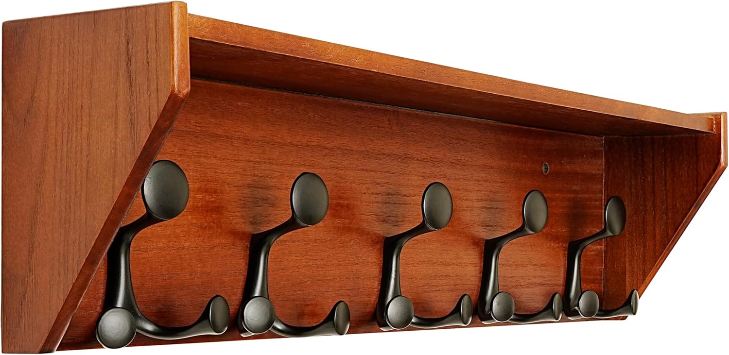 SKOLOO Wall Shelf with Hooks 24-Inch Cherry Coat Rack Organizer - Lightweight Sturdy