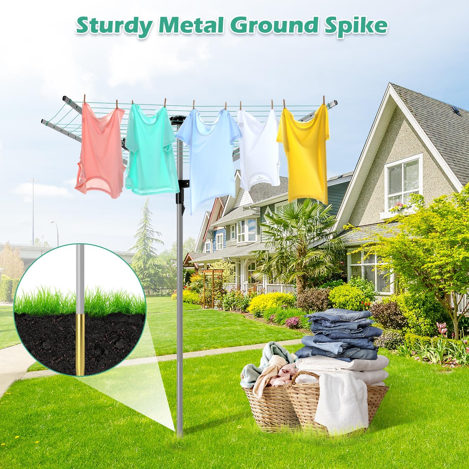 Rotary Umbrella Drying Rack with 4 Arms and 165 Feet Clothesline