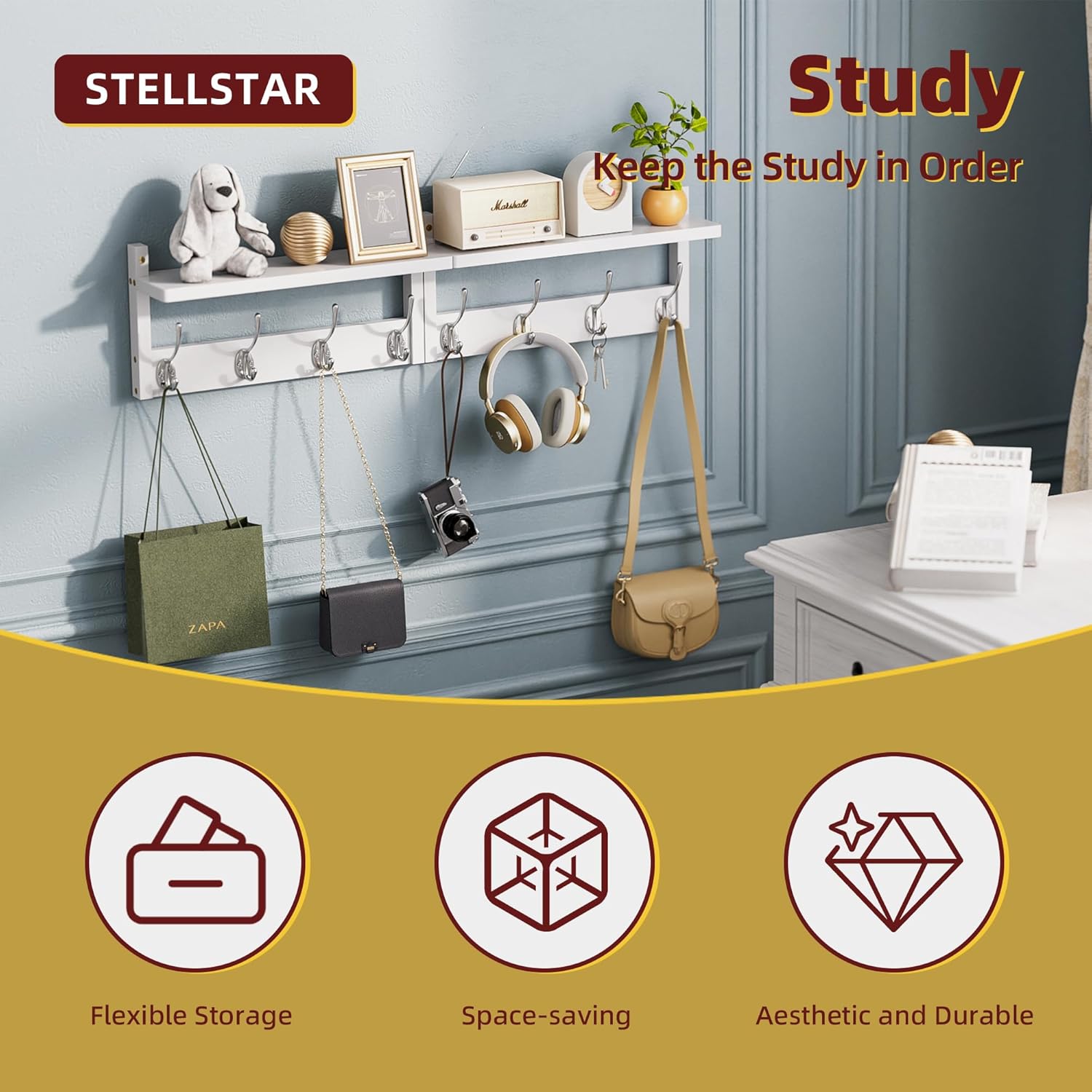 2 Pack Bamboo Coat Rack with Storage Shelf
