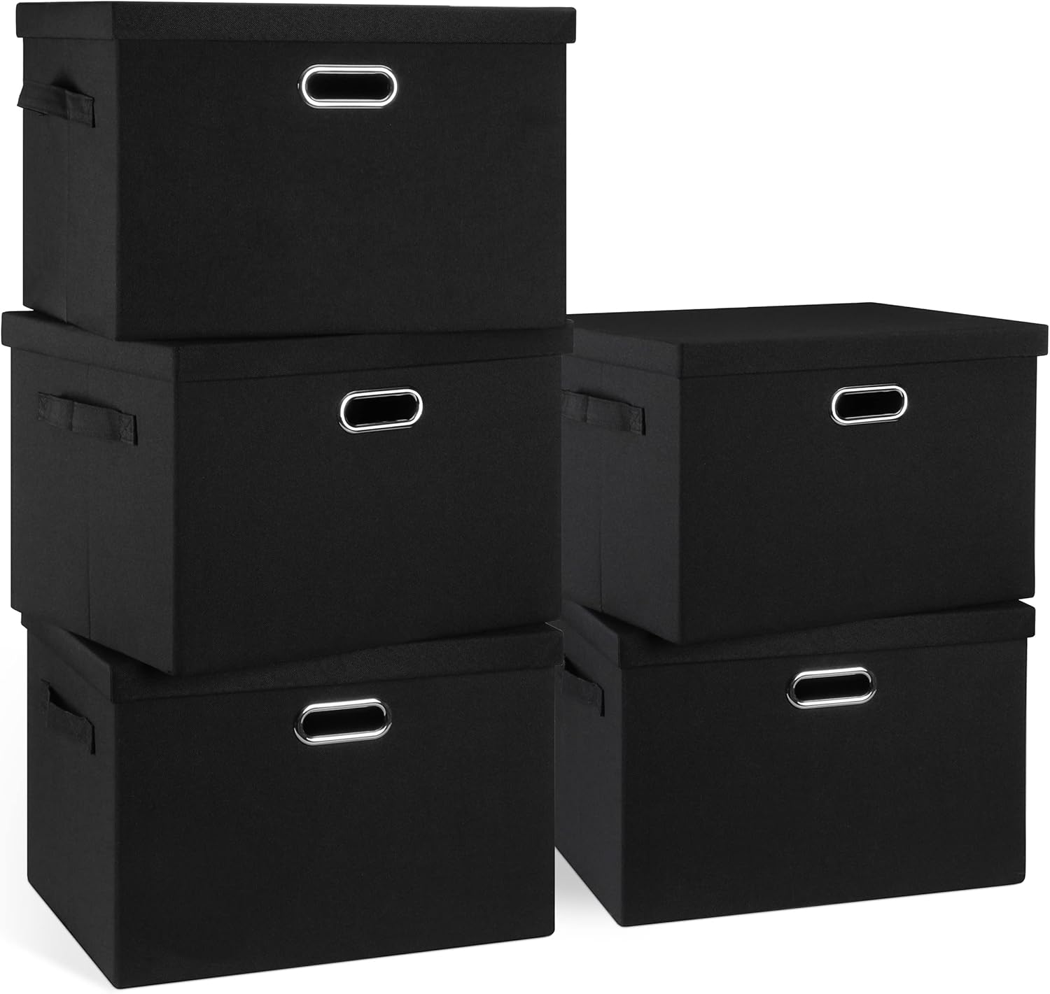 Graciadeco 17 Inch 36 Quart Collapsible Storage Bins with Lids 5 Pack Black Linen Fabric Closet Boxes