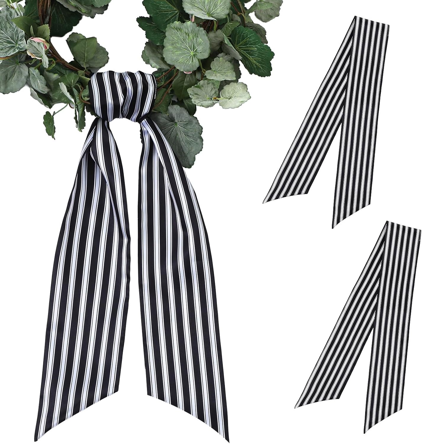 Elegant Black and White Wreath Sash for Front Door