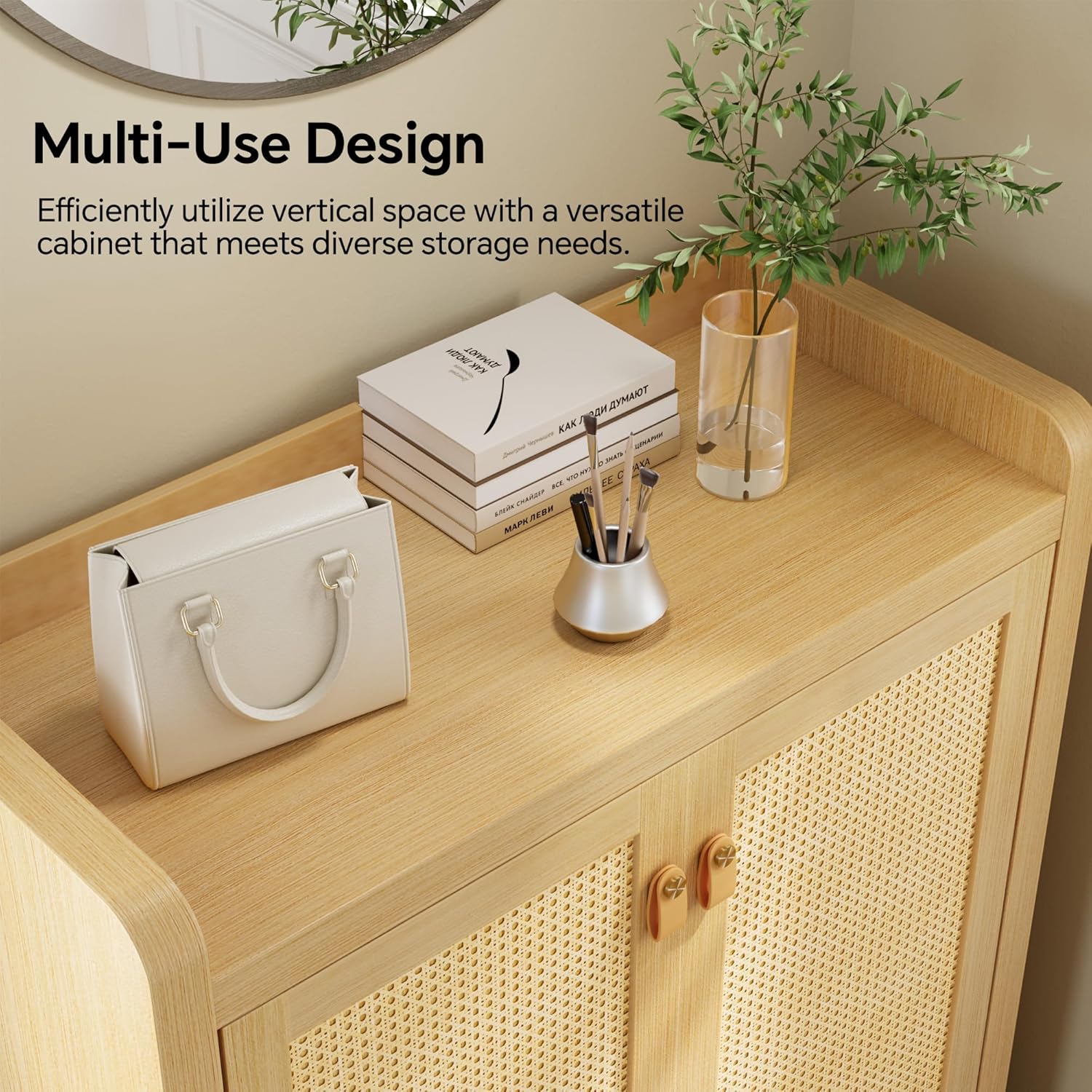 Senlin Rattan Shoe Cabinet with 5-Tier Storage and Rounded Corners