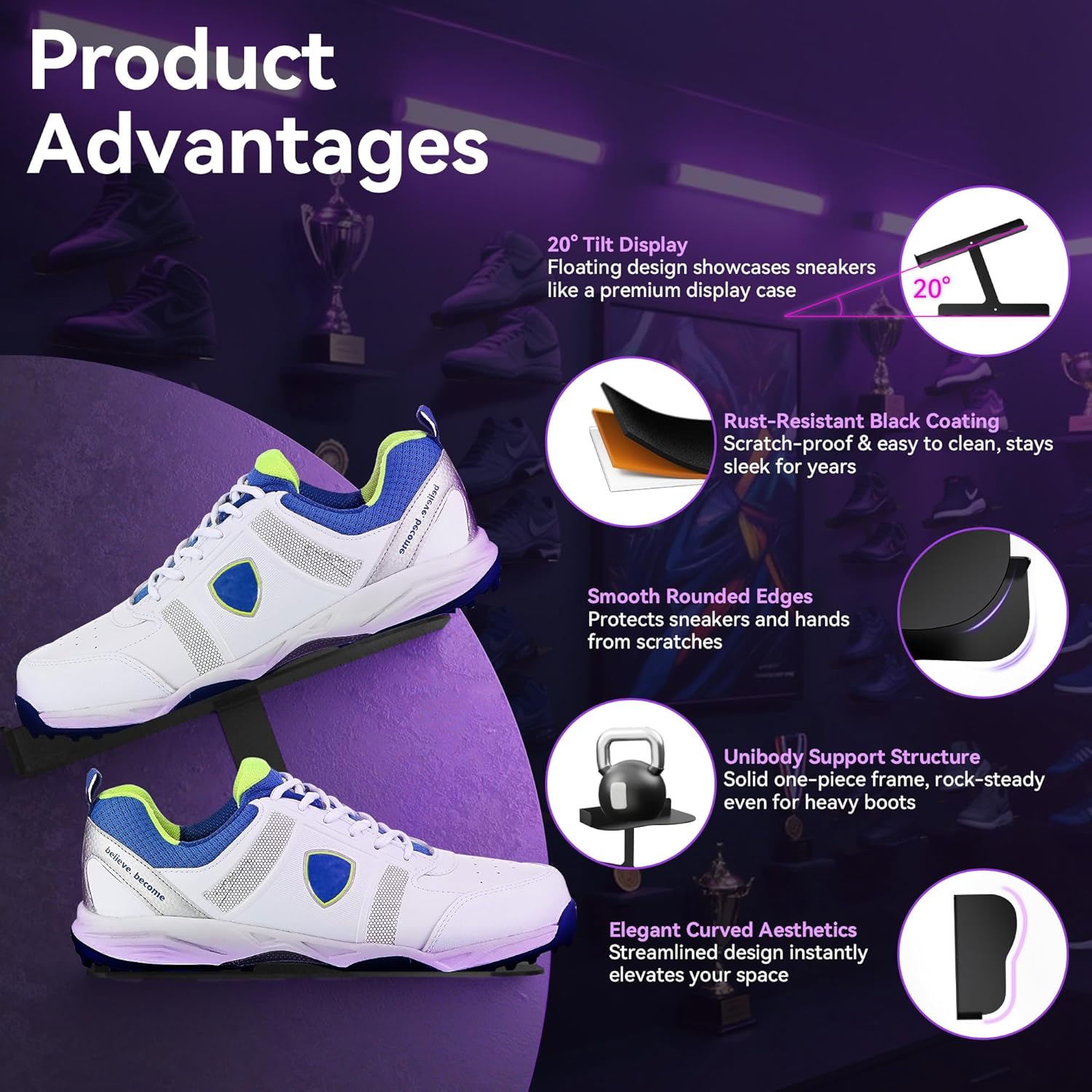 AIYOTAR 2 Pack H Type Wall Floating Shoe Rack