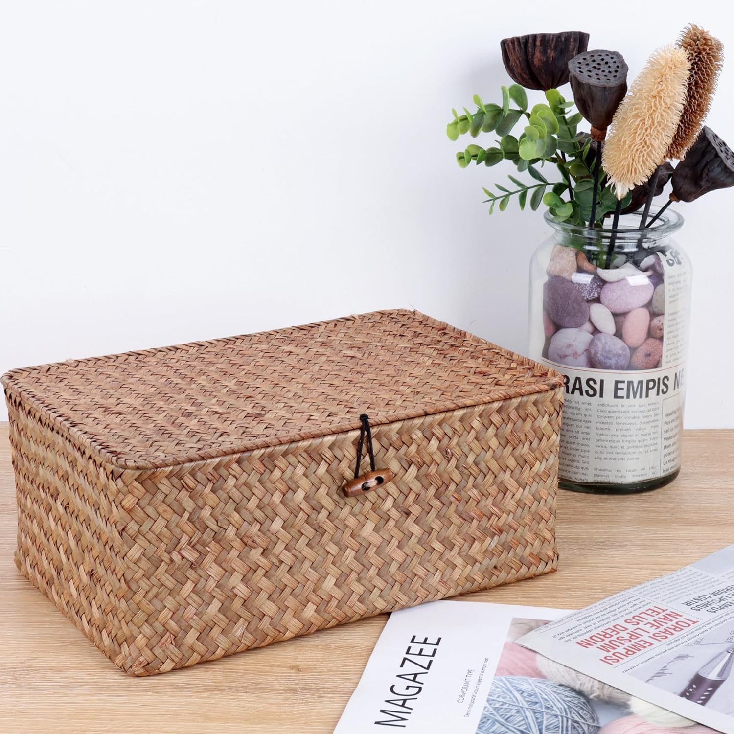 FEILANDUO Wicker Shelf Baskets with Lid 1