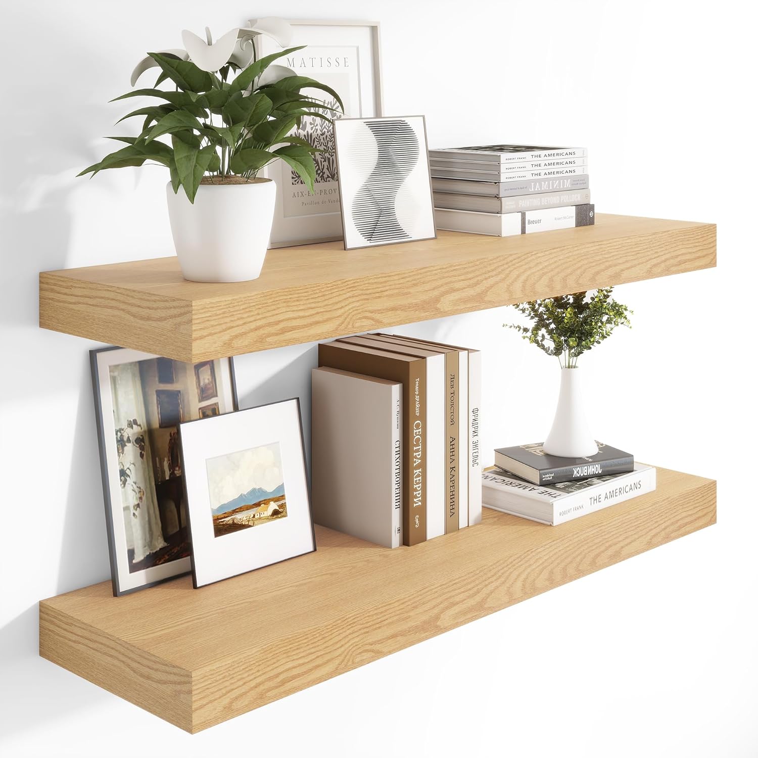 Heimlove 12 Inch Deep Floating Shelves Set of 2 Oak