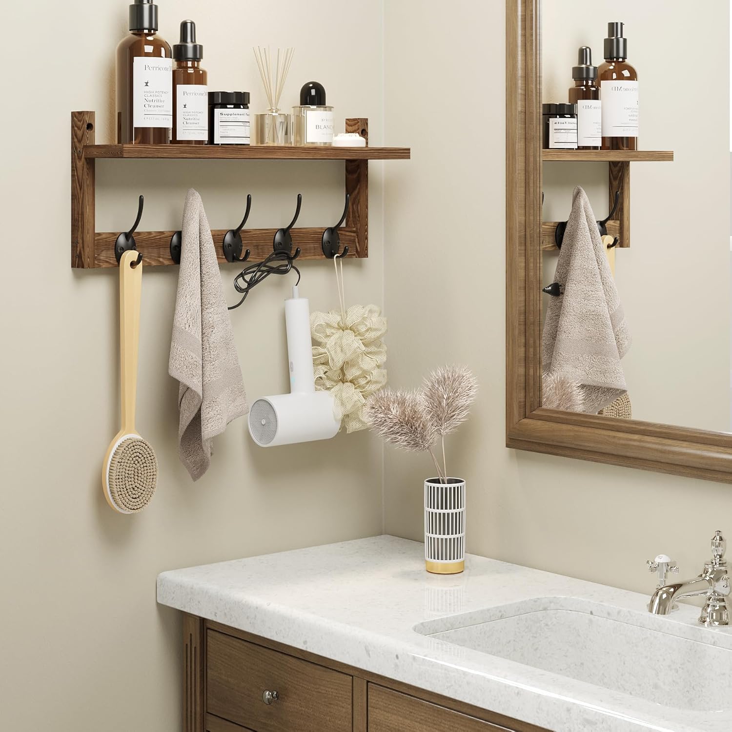AMBIRD Wall Hooks with Shelf Organizer