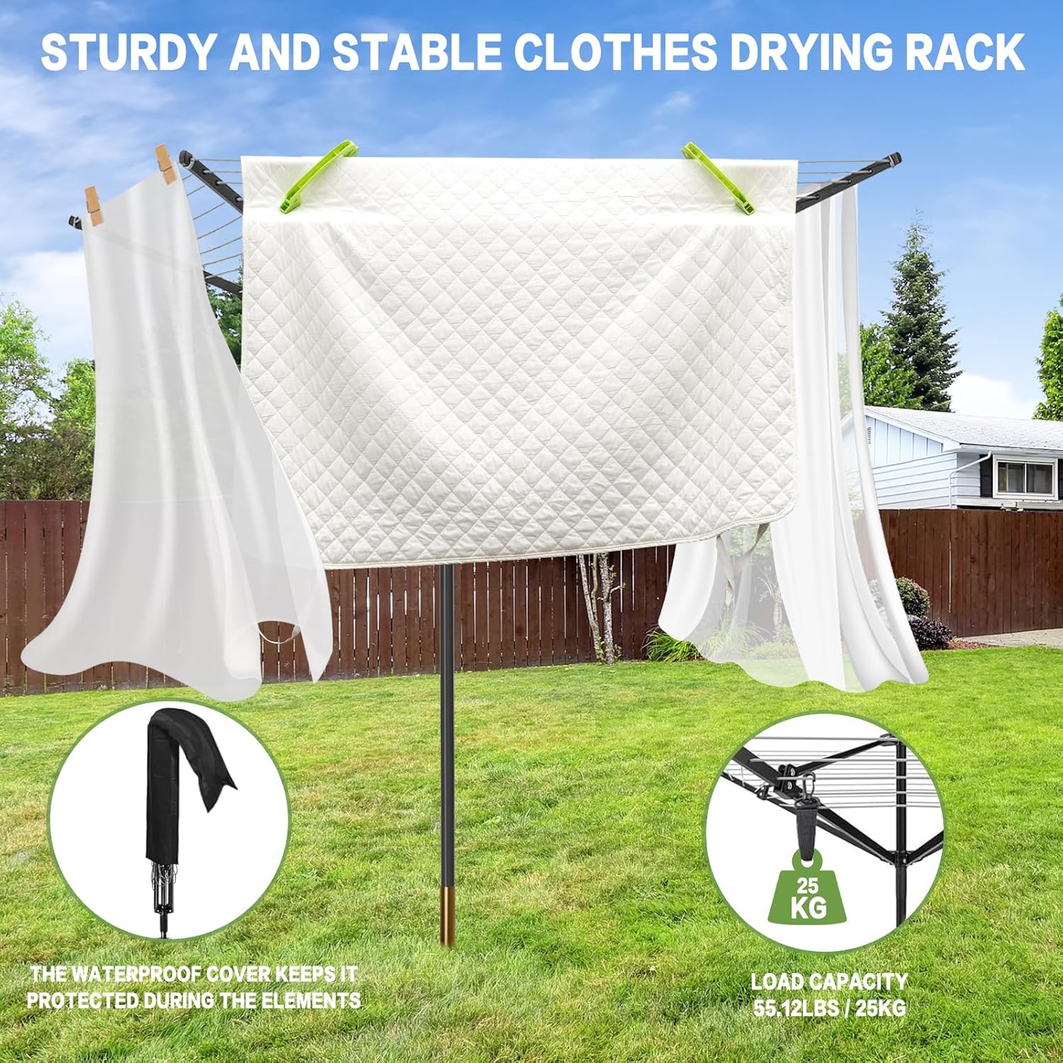 WuhaPhreyn Outdoor Umbrella Drying Rack 12 Lines 4 Arms