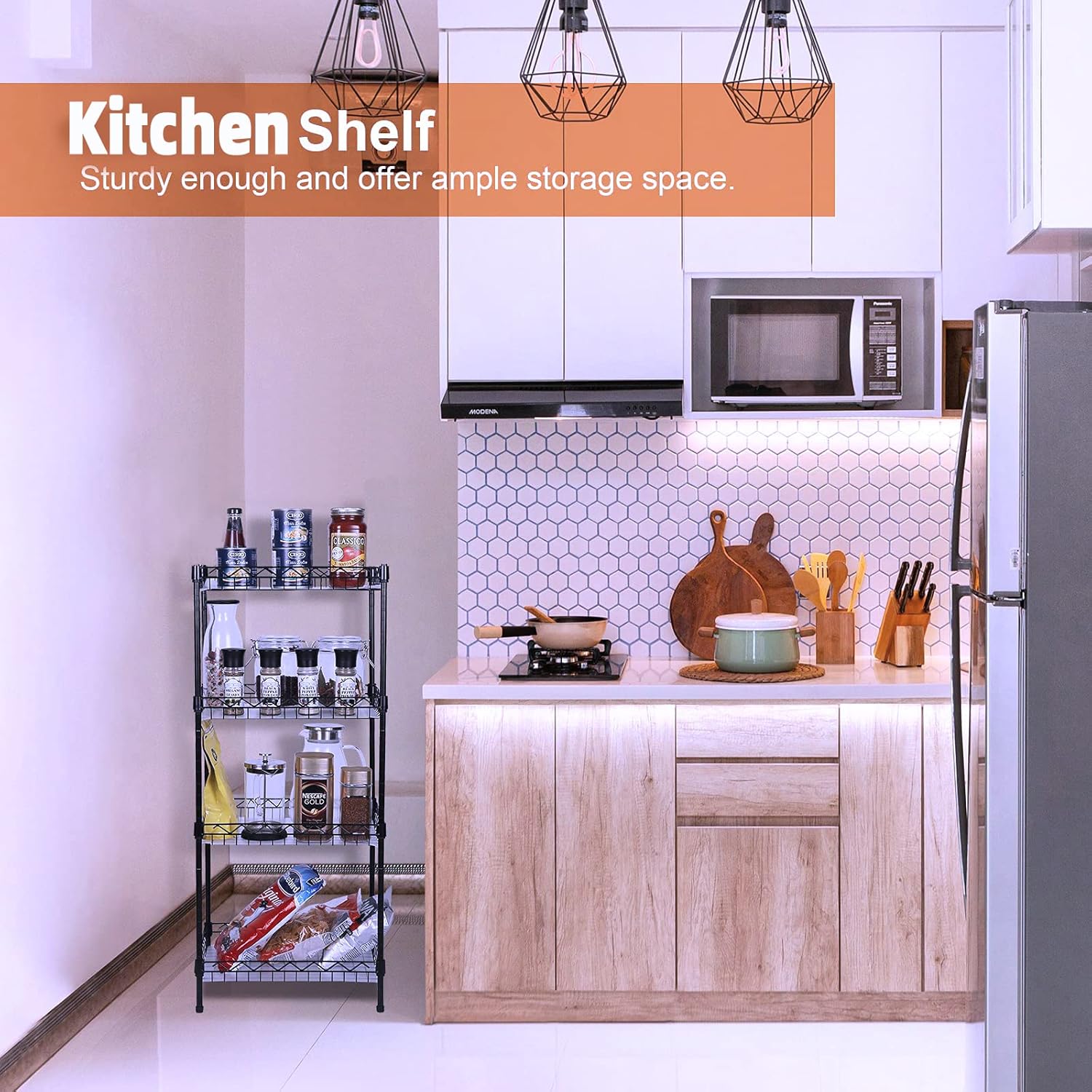 4-Tier Wire Shelving Unit with Baskets Black