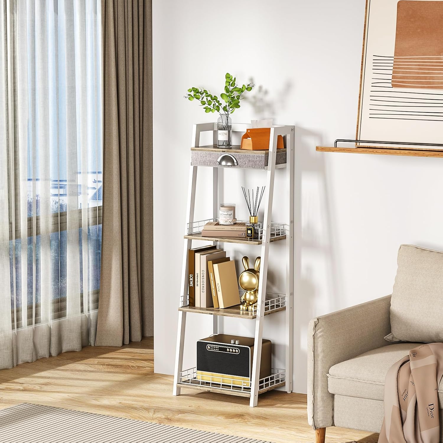 Keomaisyto 4-Tier Ladder Shelf White