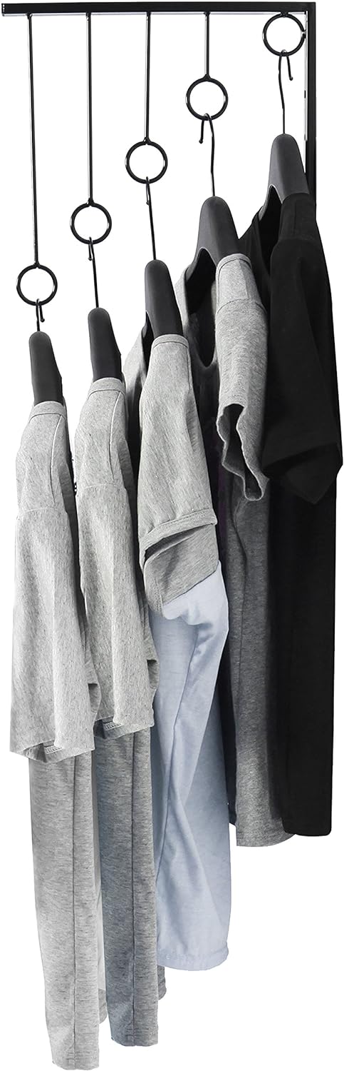 MyGift 3 Pack Wall Mounted Black Metal Garment Racks