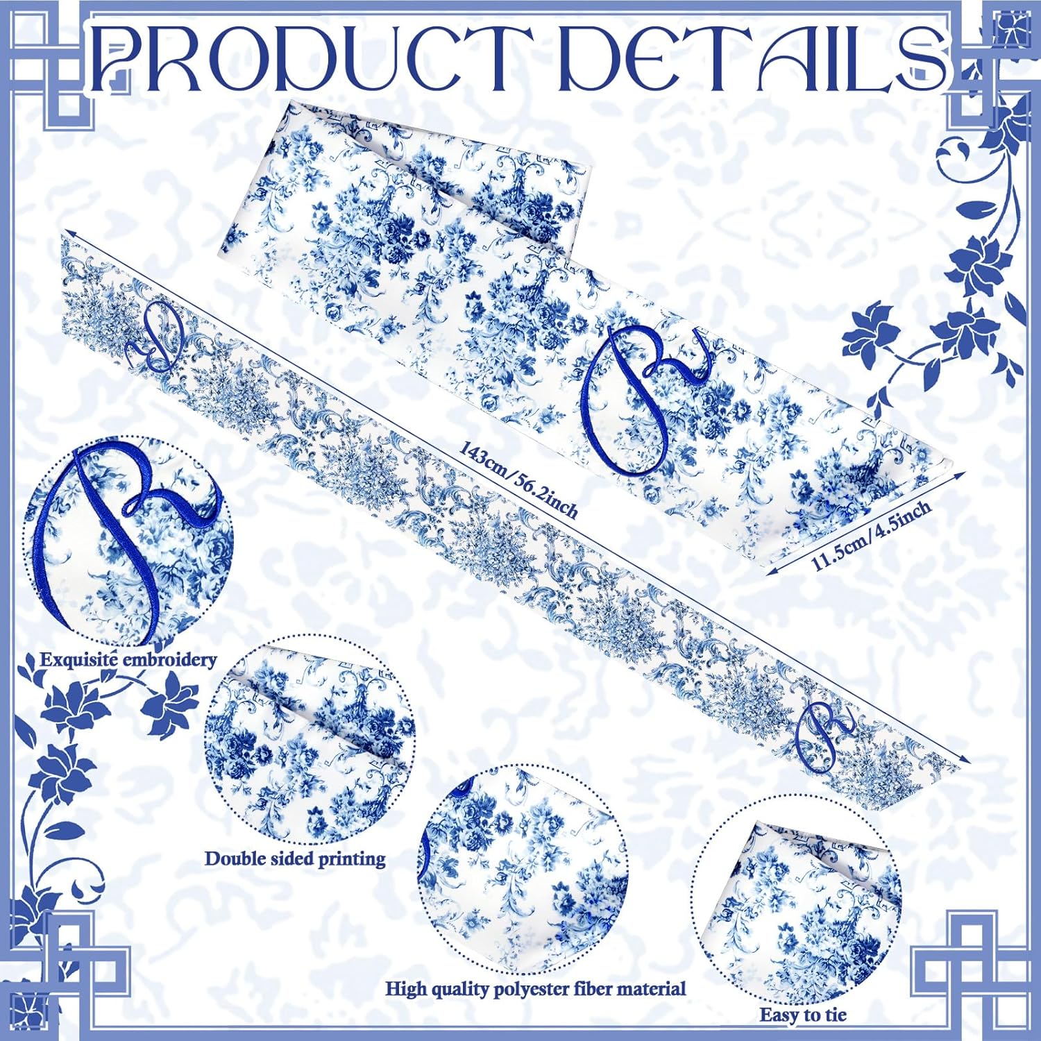 2 Pcs Monogram Wreath Sashes for Front Door Blue and White Decor