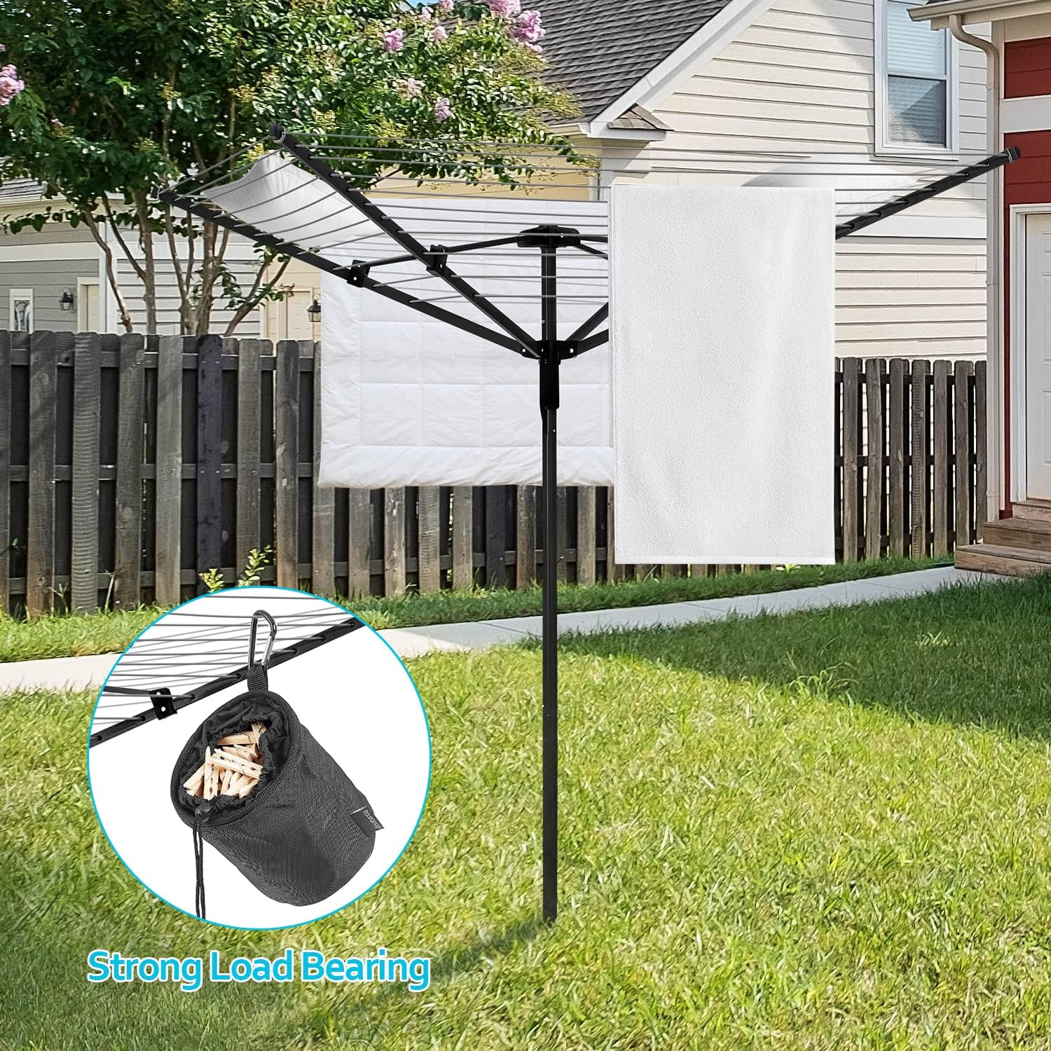 Nisorpa Rotating Outdoor Umbrella Drying Rack with 12 Lines and 165 ft Clothesline