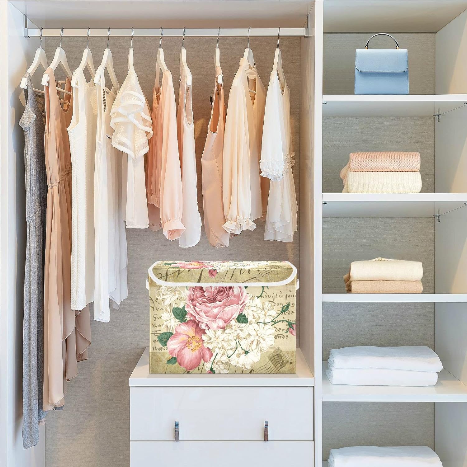 Senya Flower Storage Baskets with Lids Vintage Rose Design