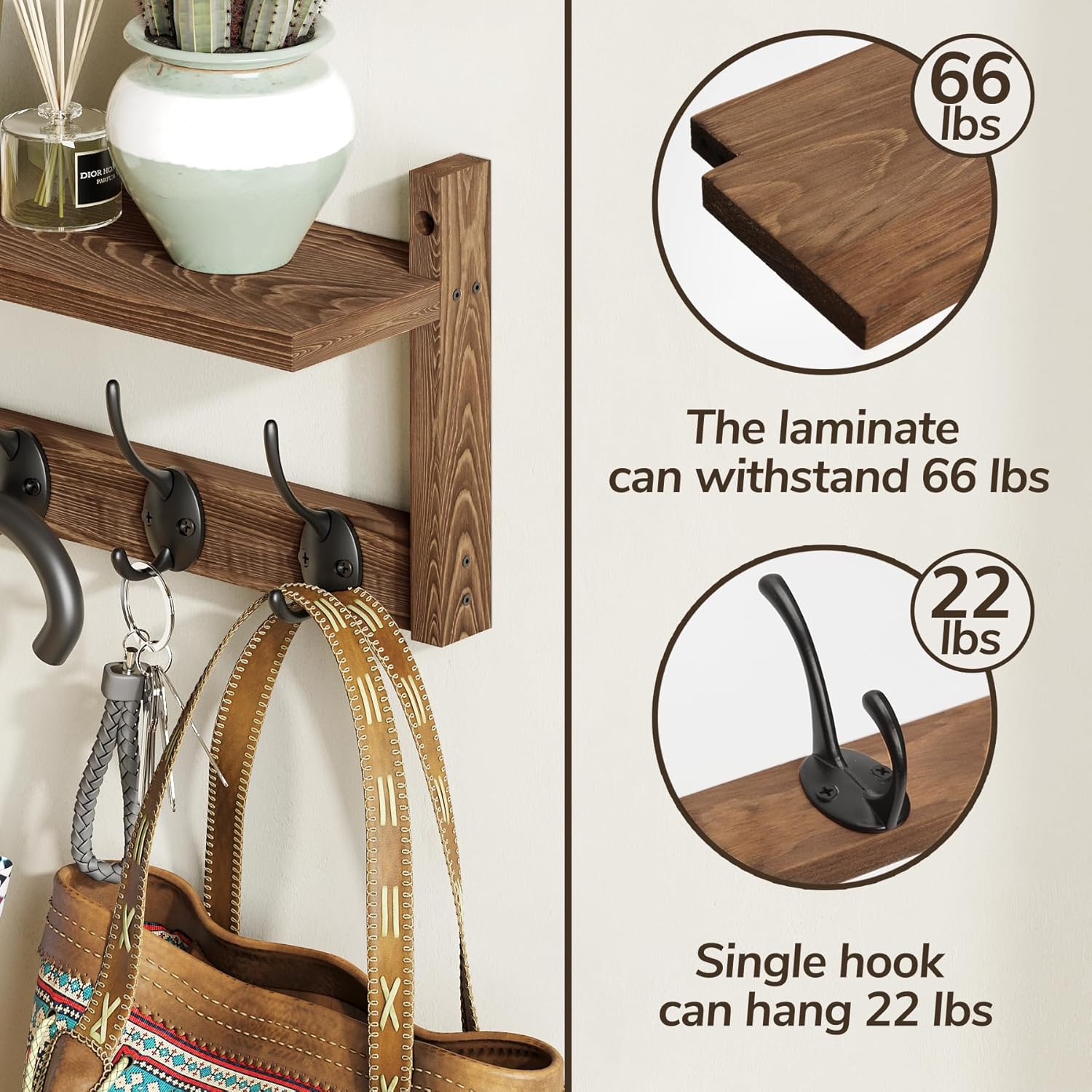 AMBIRD Wall Hooks with Shelf Organizer