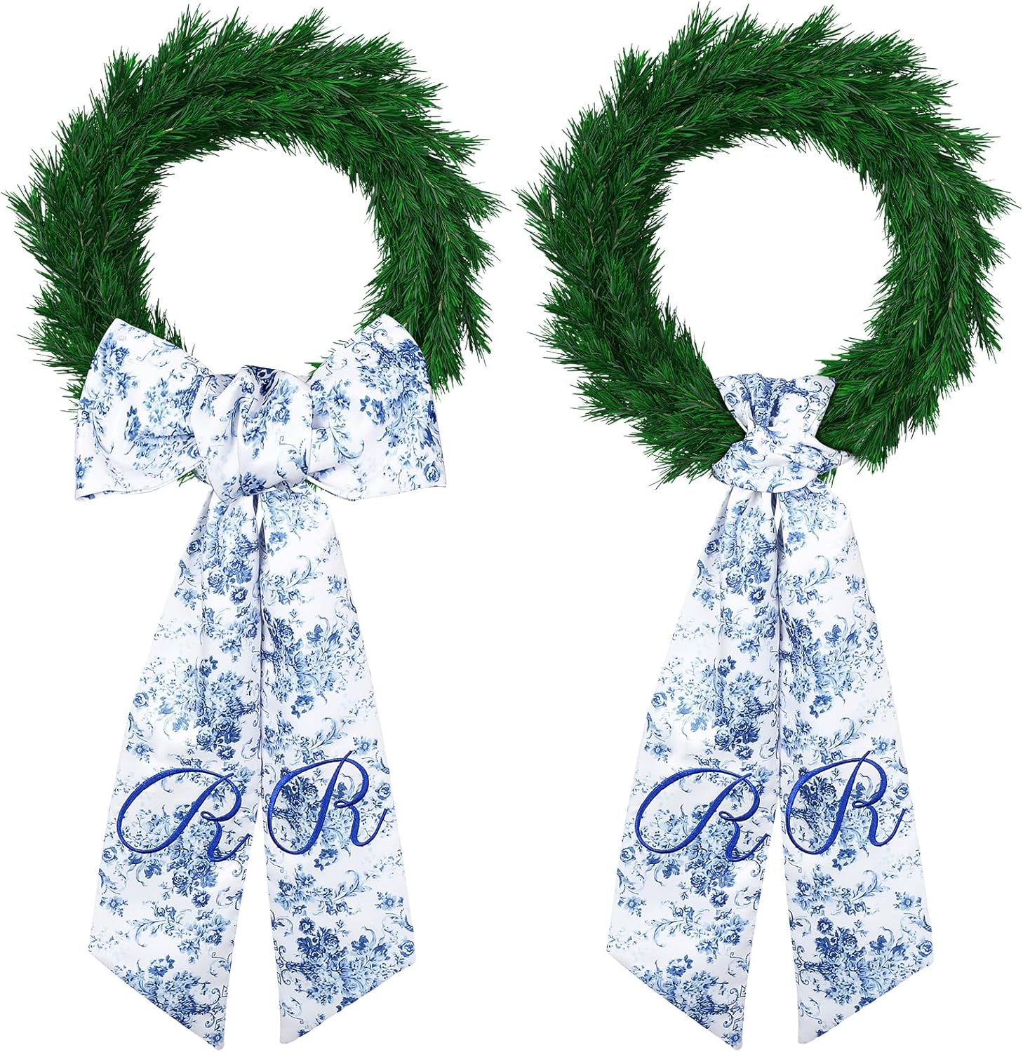 2 Pcs Monogram Wreath Sashes for Front Door Blue and White Decor