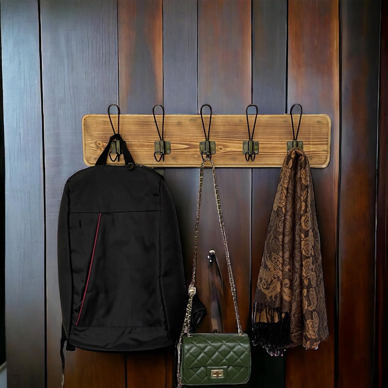 Wrightmart 24 Inch Reclaimed Wood Wall Coat Rack with 5 Hooks