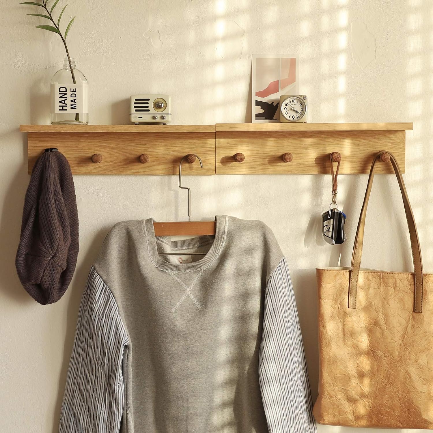 Wall Mount Coat Rack with Shelf and Hooks