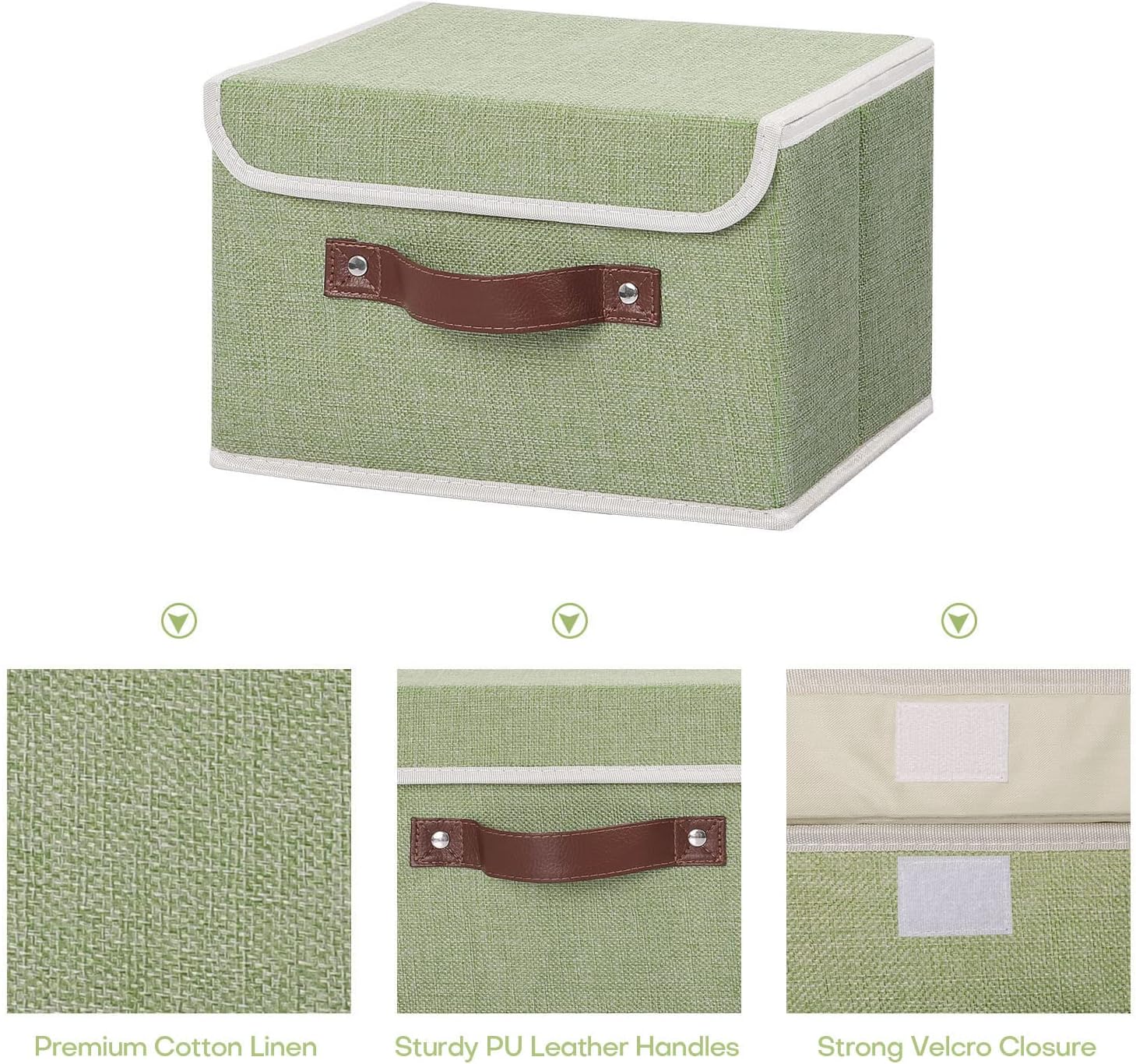 ANMINY Small Lidded Storage Bin with PU Handles