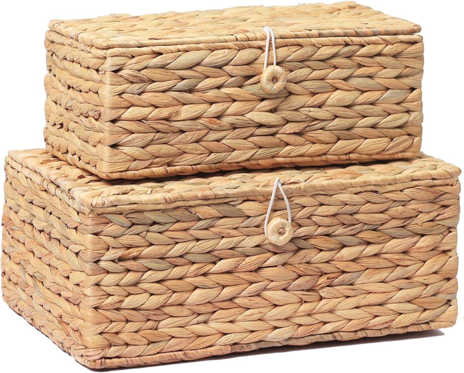 Set of 2 Rectangular Wicker Storage Bins with Lid