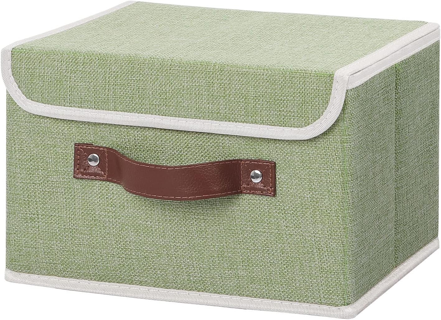ANMINY Small Lidded Storage Bin with PU Handles