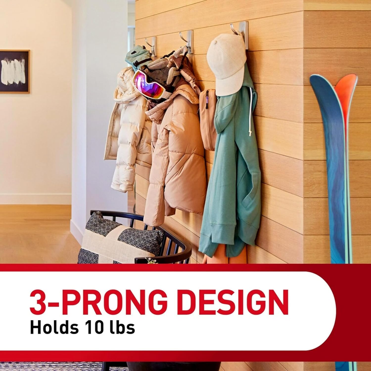Command X-Large Satin Nickel Triple Hook No Tools Wall Mount