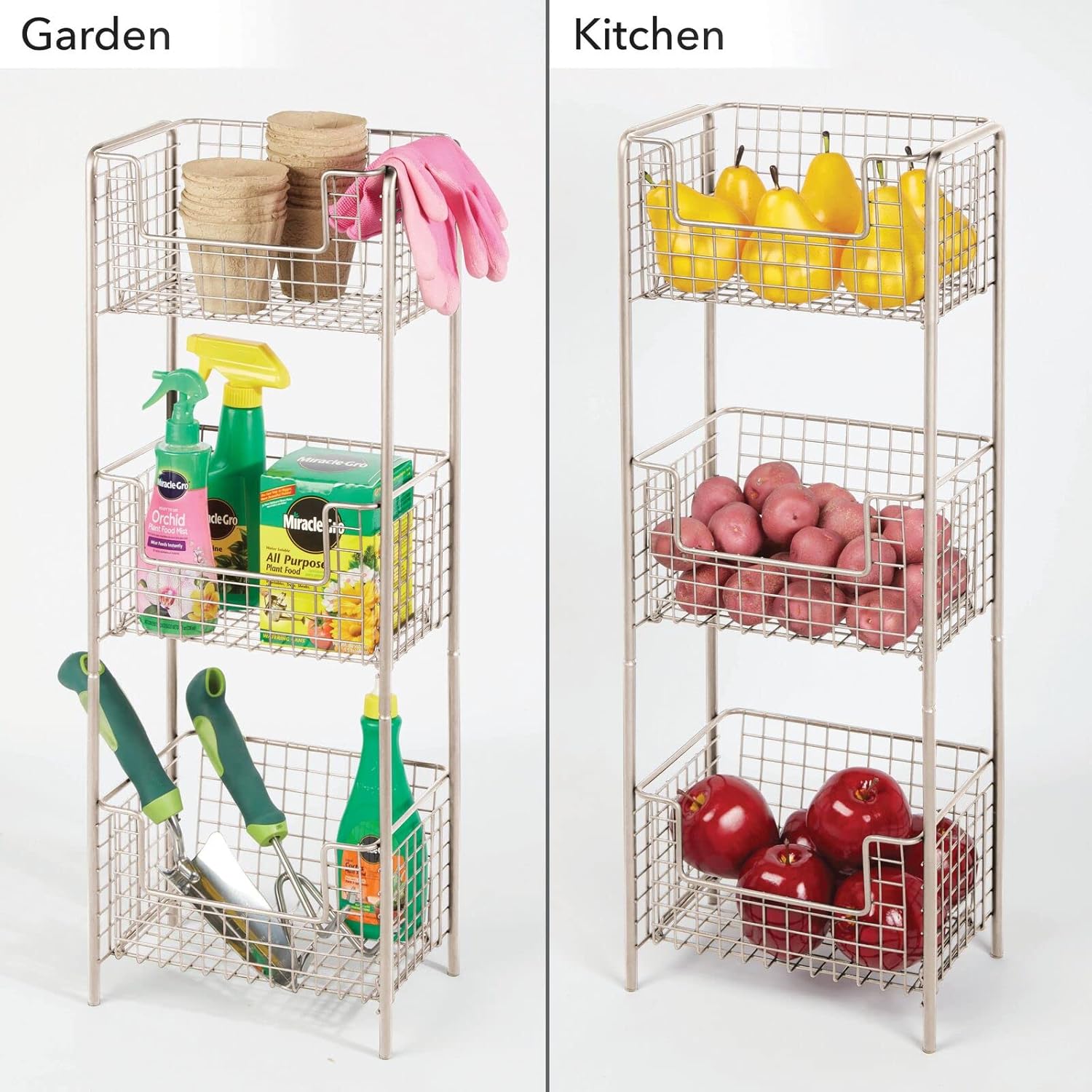 mDesign Steel 3-Tier Bathroom Storage Organizer Tower Rack