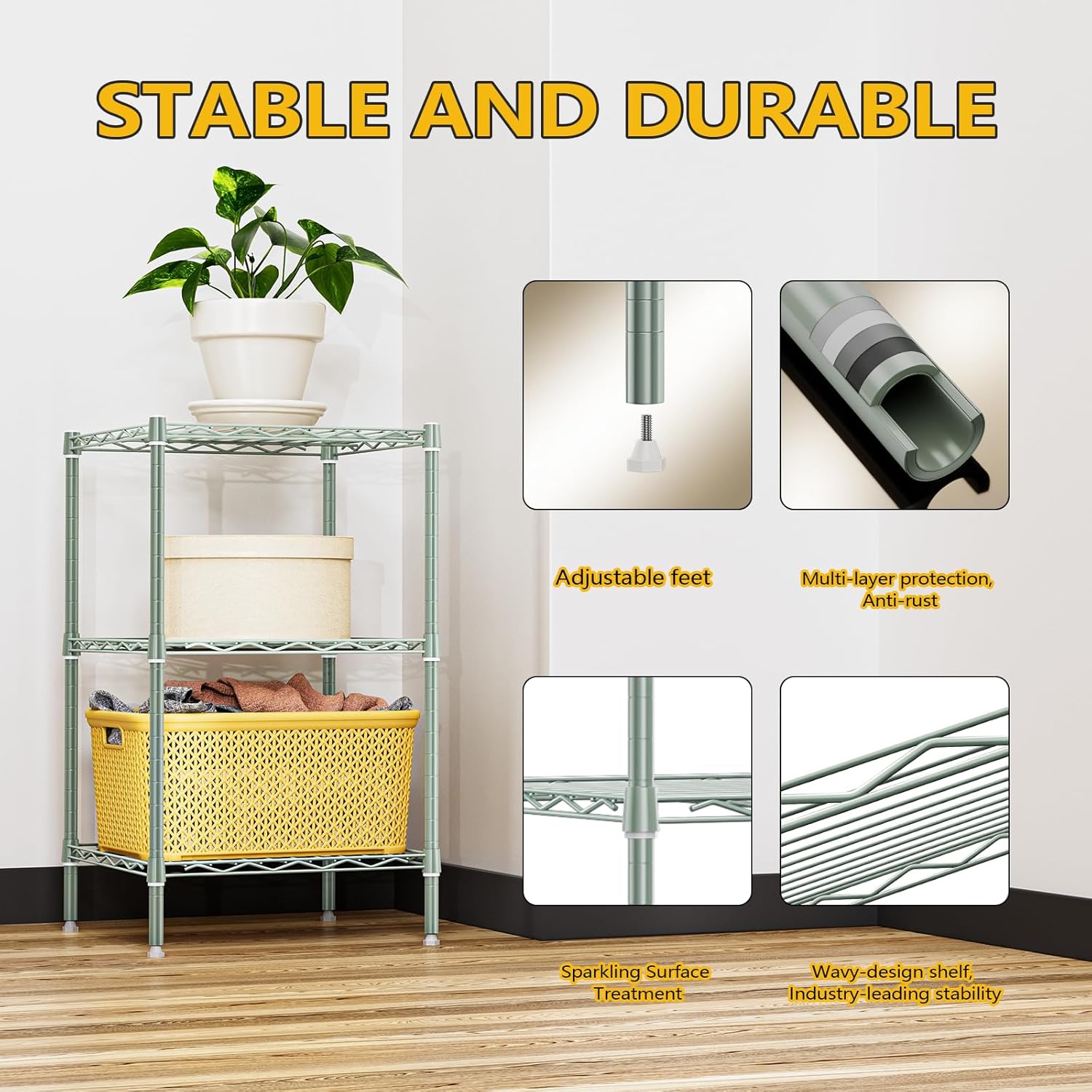 750 Lbs 3-Shelf Wire Shelving Unit for Small Spaces