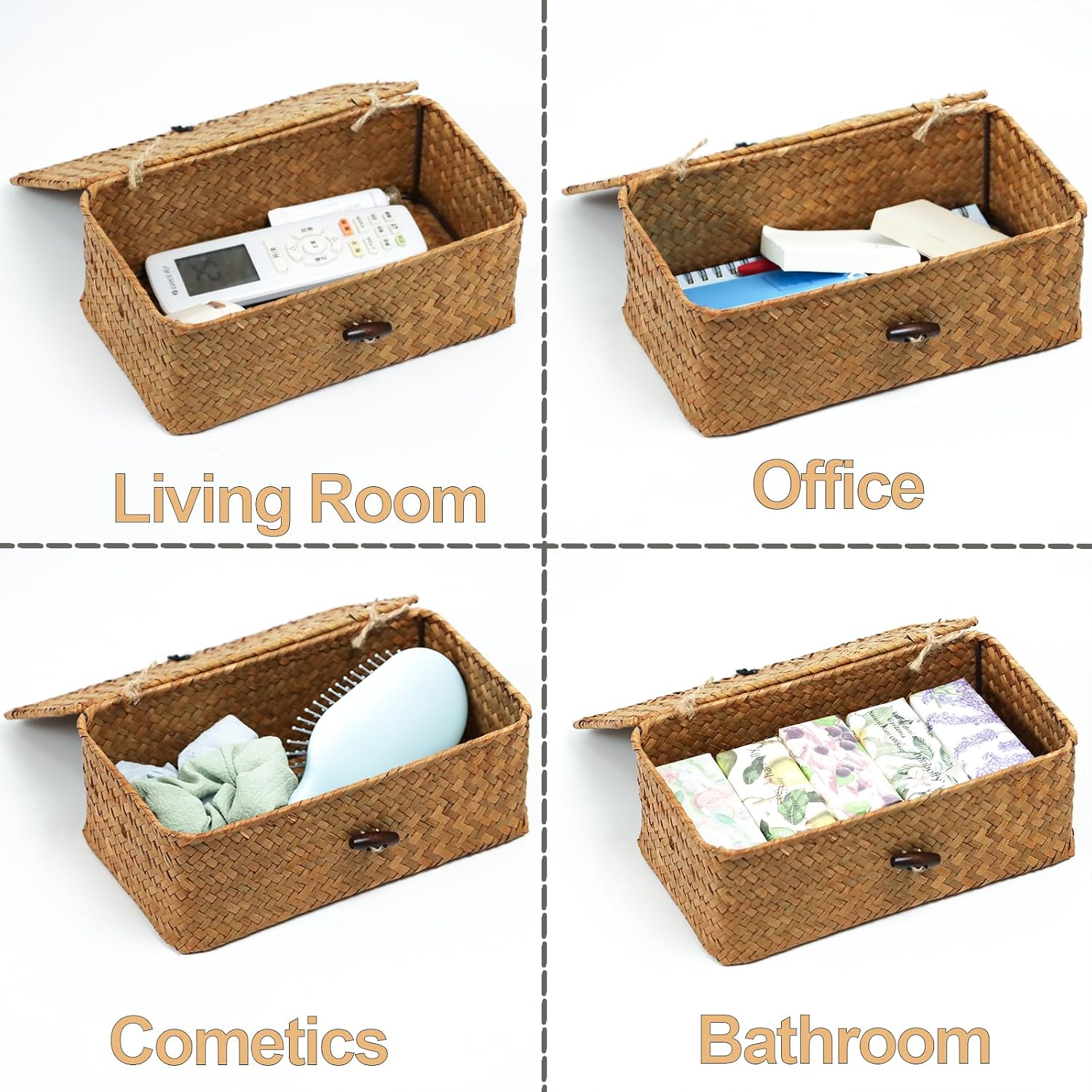 Set of 2 Wicker Baskets with Lid for Storage