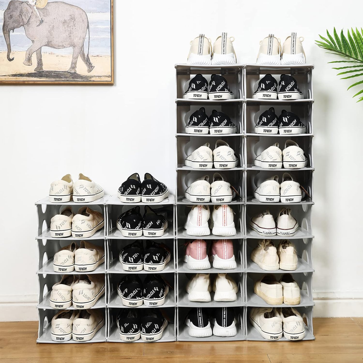 6-Tier Stackable Shoe Rack for Bedroom Entry Grey