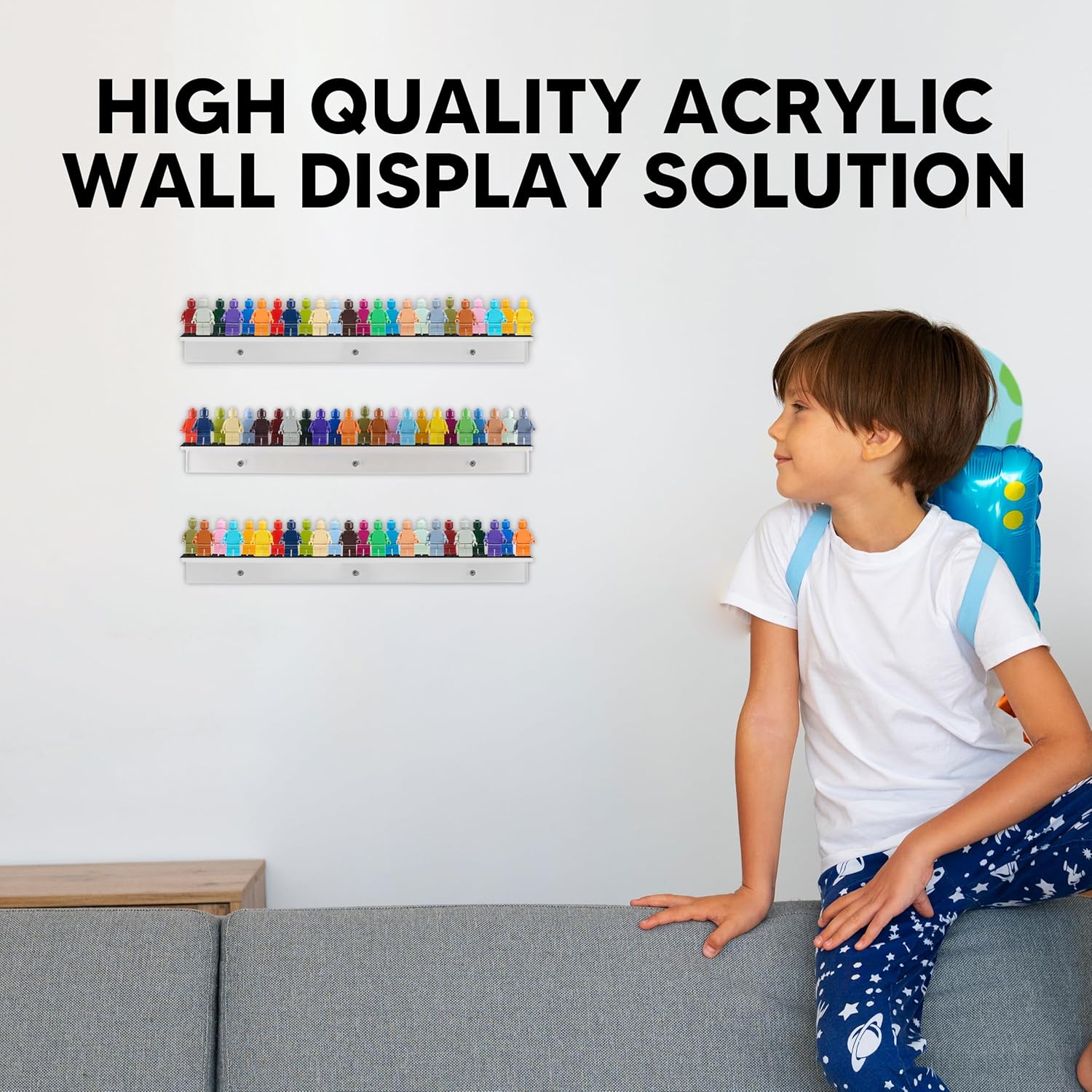 3-Pack Minifigure Display Case With Acrylic Shelves And Black Baseplates