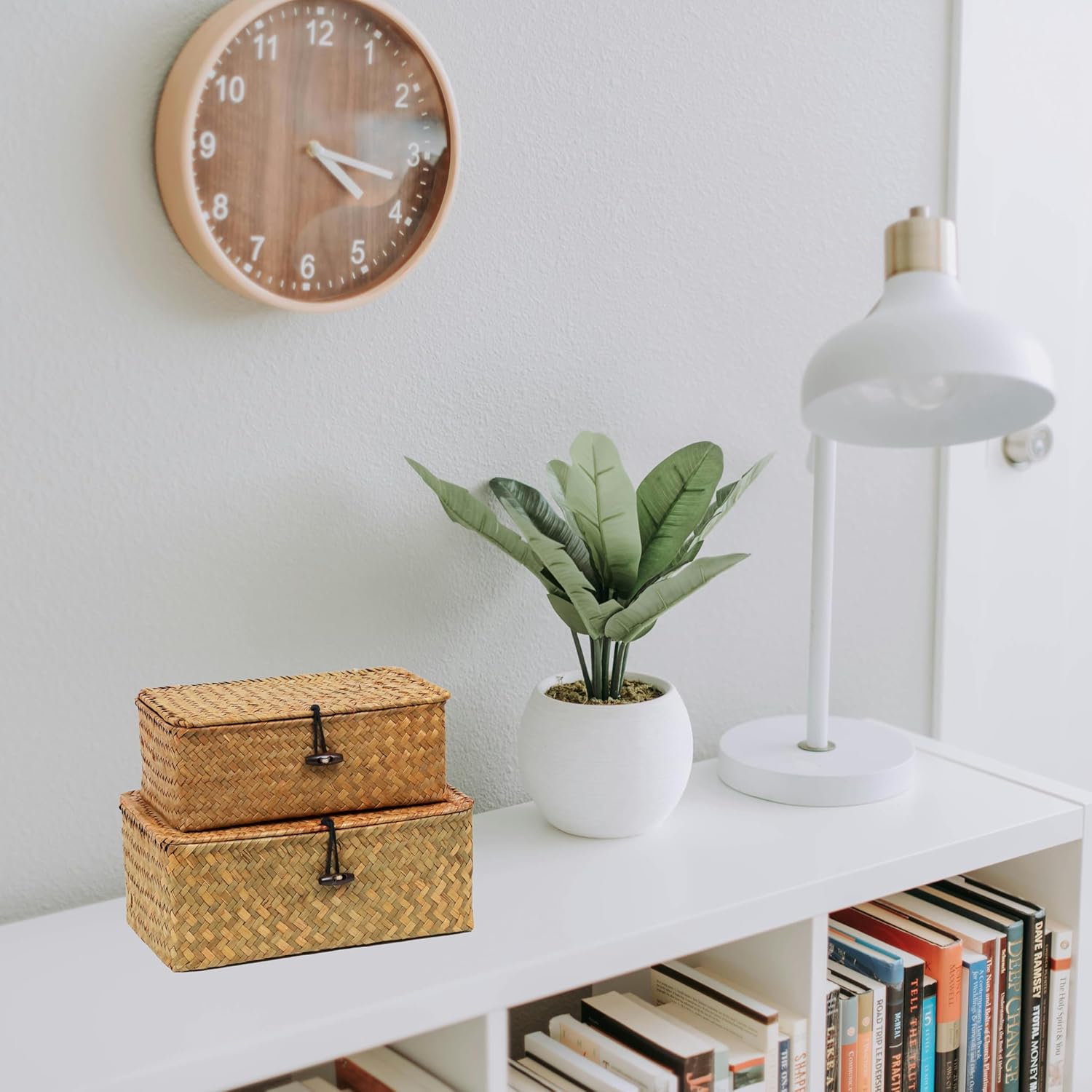 Set of 2 Wicker Baskets with Lid for Storage