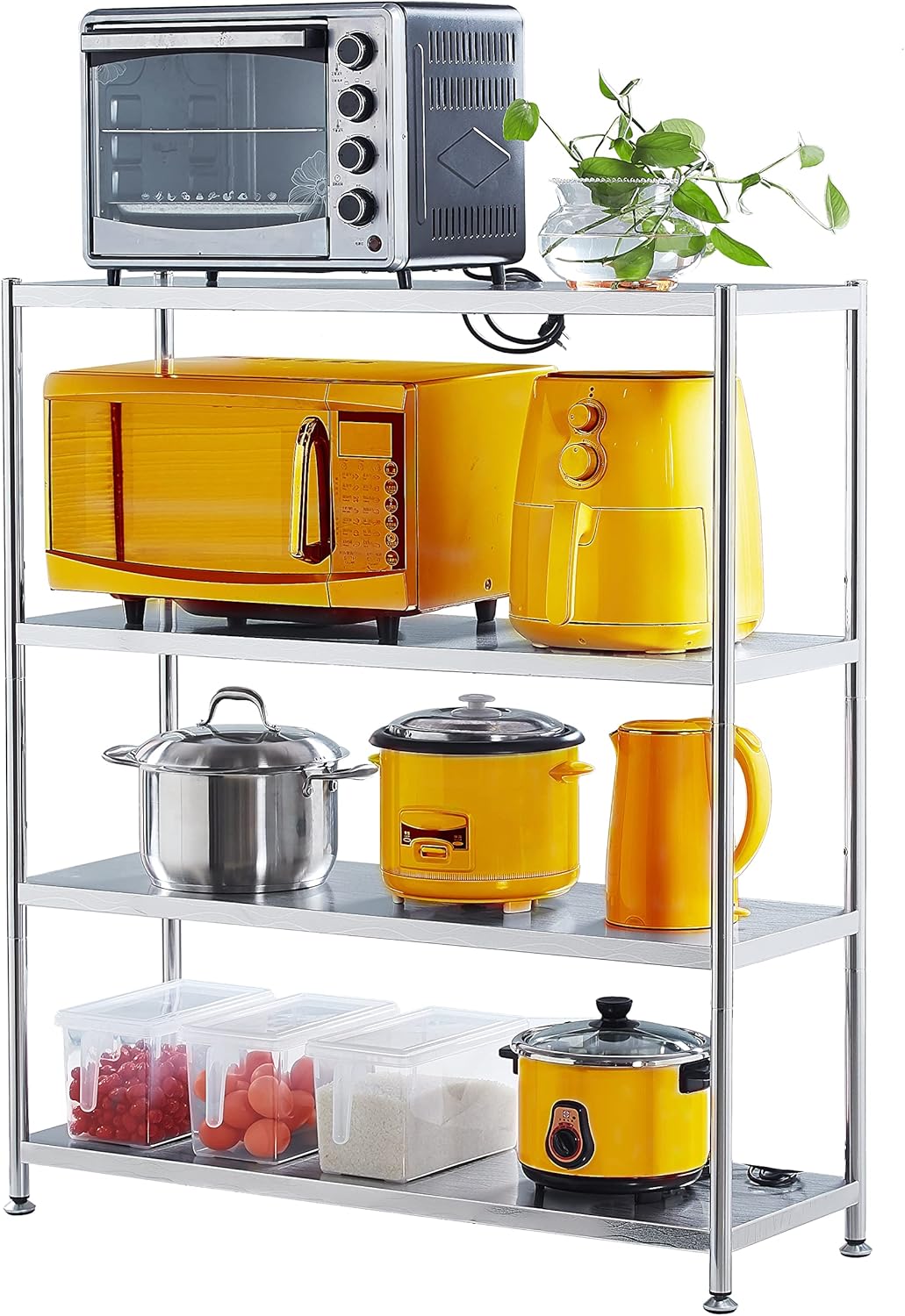 Stainless Steel Shelves 4 Tier Kitchen Storage Shelves Water Ripple Texture Durable and Waterproof