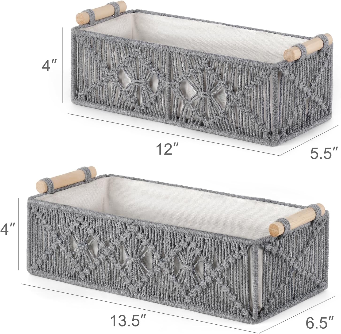 Mkono Macrame Storage Baskets Set of 2 Grey