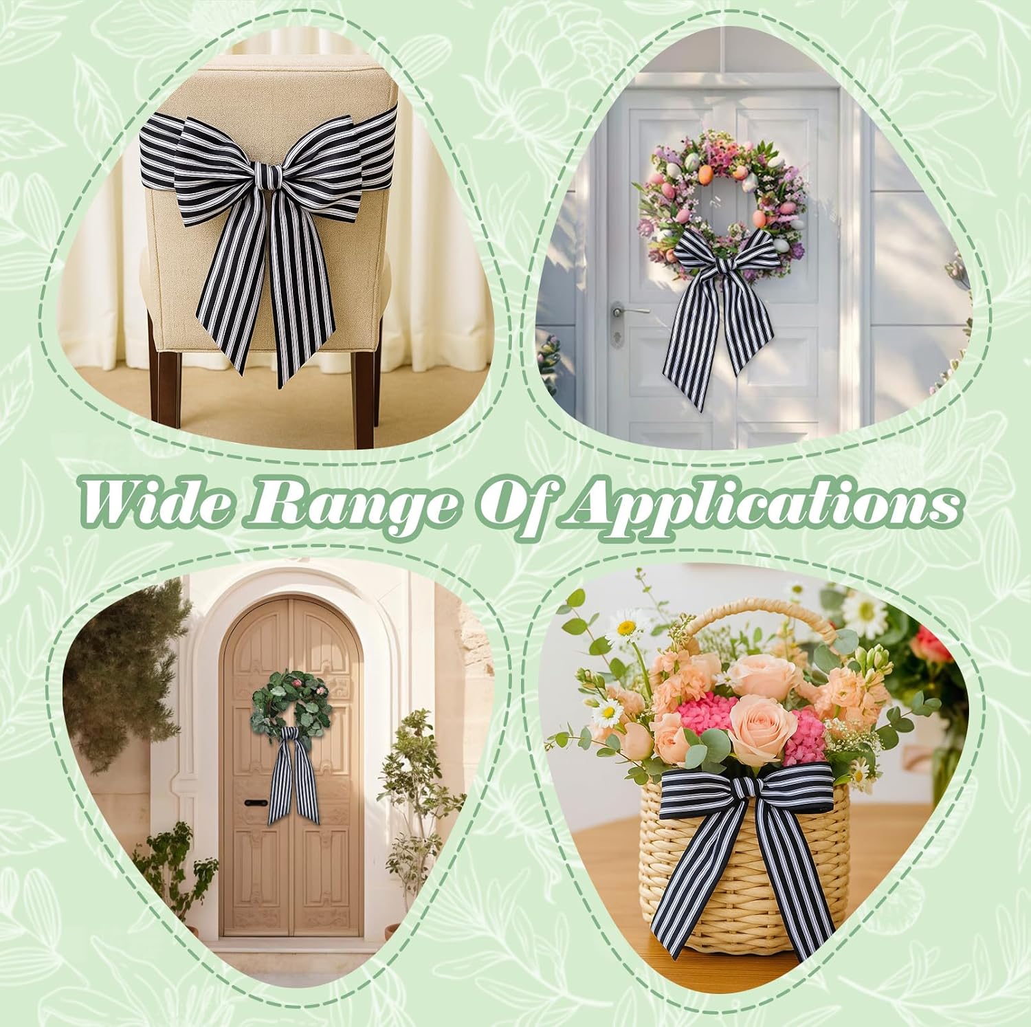 Elegant Black and White Wreath Sash for Front Door