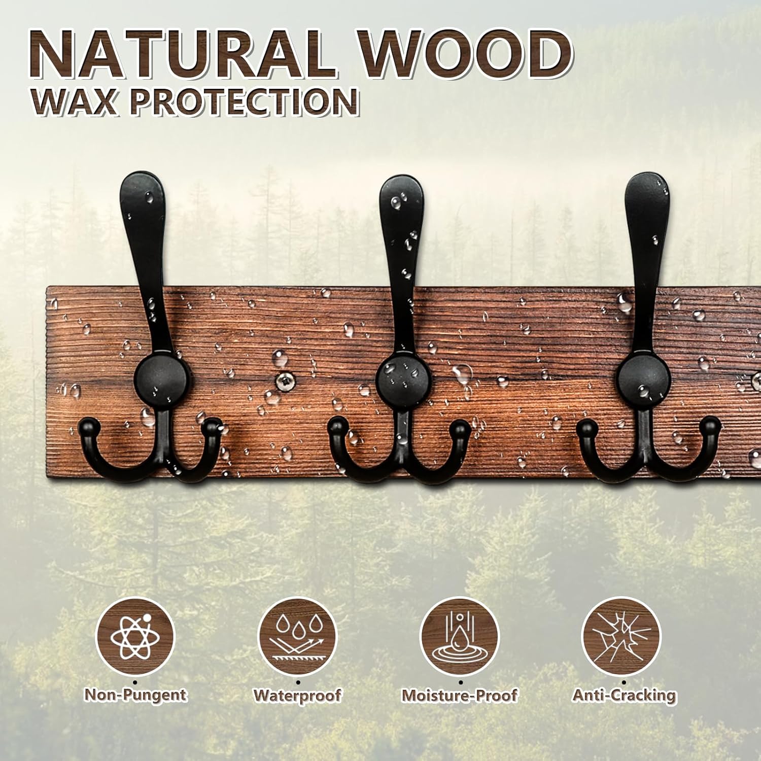 IBosins Wall Mounted Coat Rack with 8 Black Tri Hooks