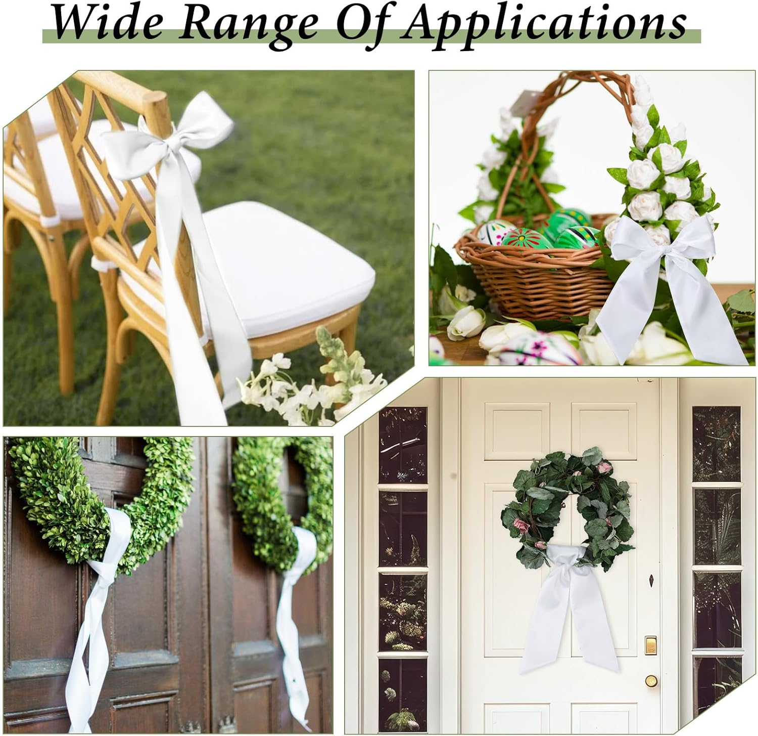 White Wreath Sash for Front Door Decor DIY Monogram Ribbon 47 x 56 Inches