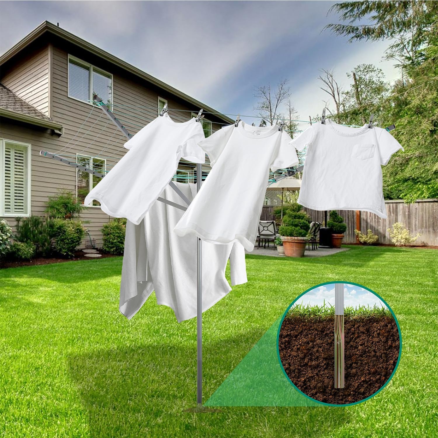 Outdoor Umbrella Drying Rack with 4 Arms and 165 Feet Clothesline