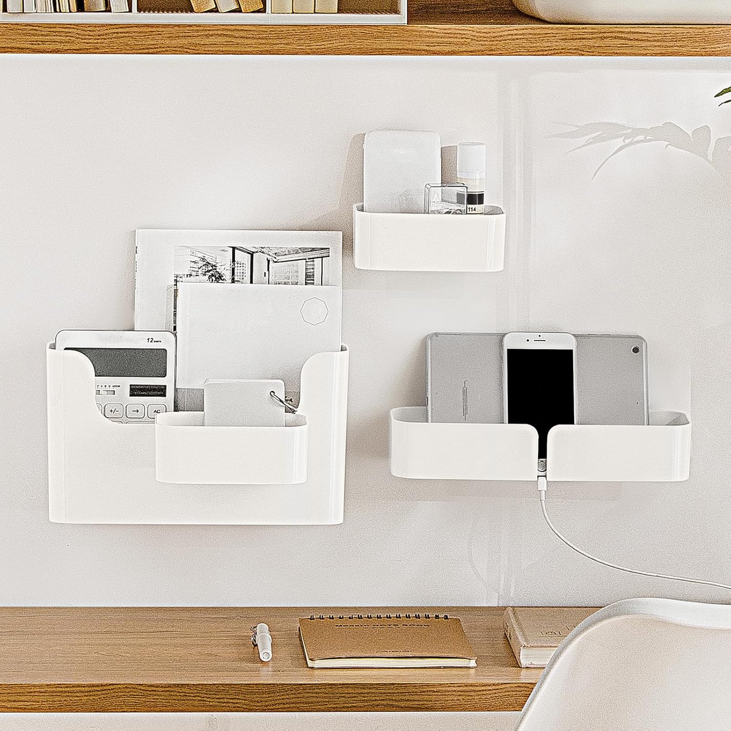 Poeland Floating Shelf Wall Mounted Non Drilling Adhesive 8pcs Bathroom Organizer