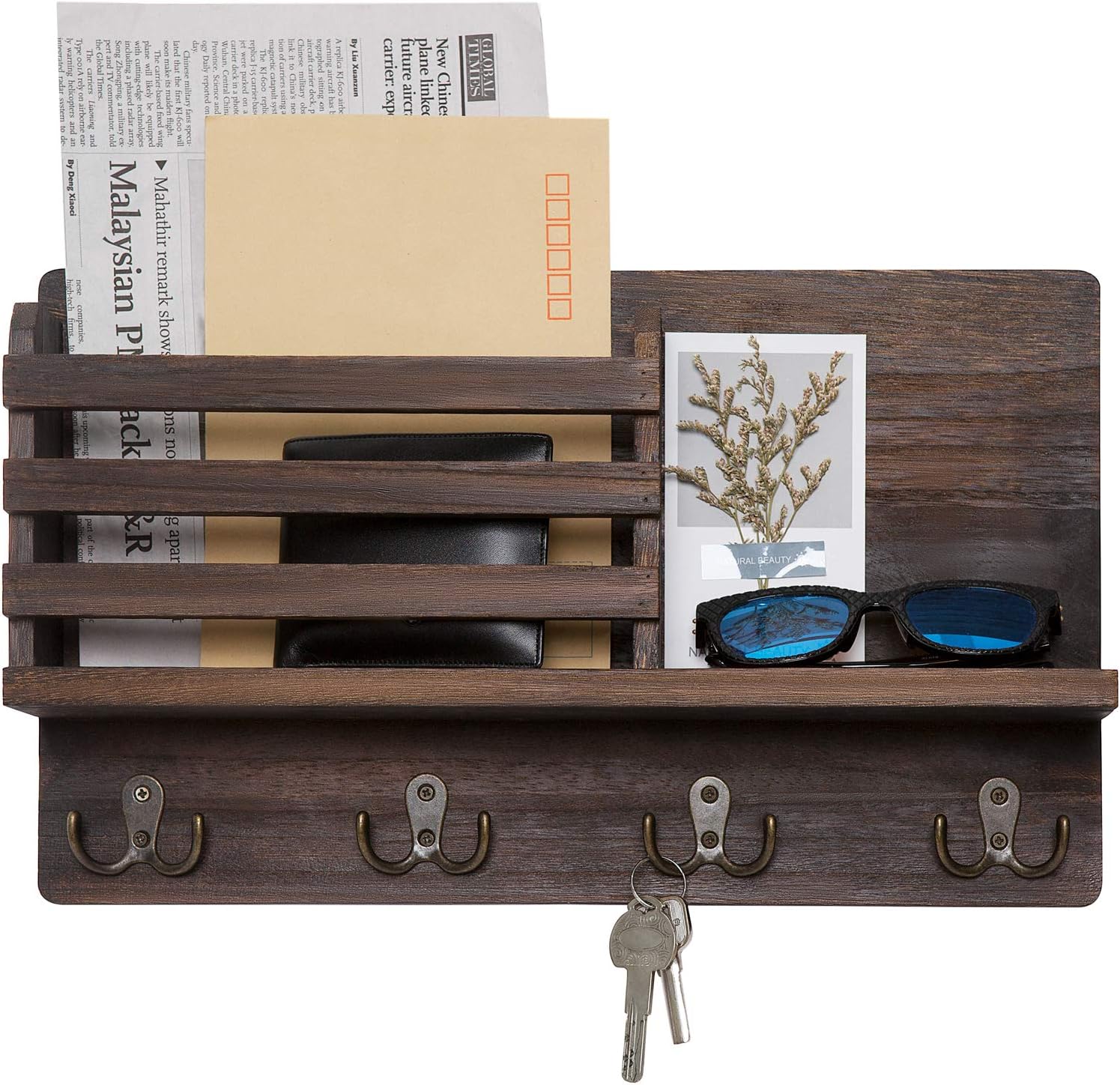 Dahey Wall Mounted Mail Holder Key Organizer with Floating Shelf and 4 Hooks
