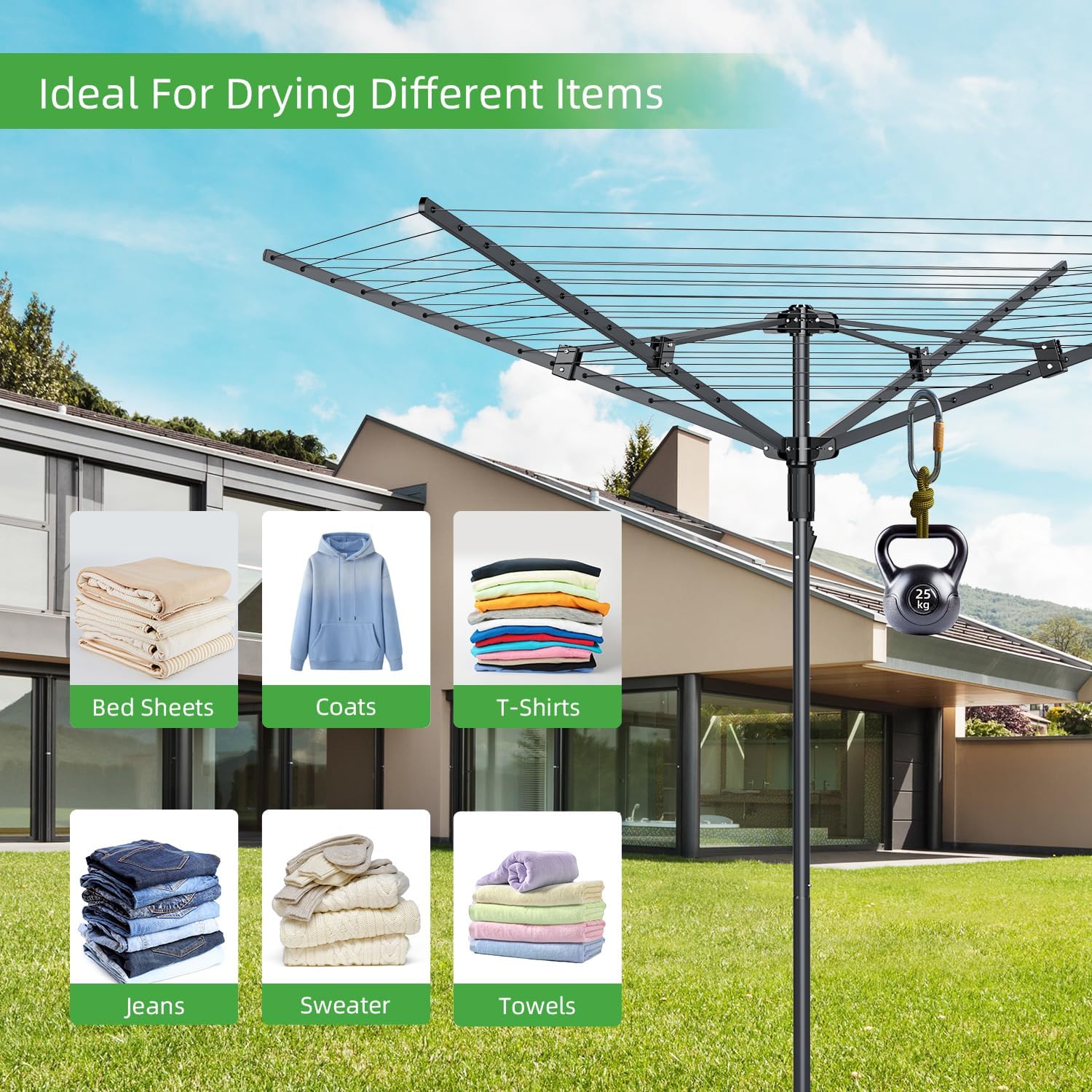 Rotary Clothes Drying Rack with 12 Lines and 165 Feet Drying Space