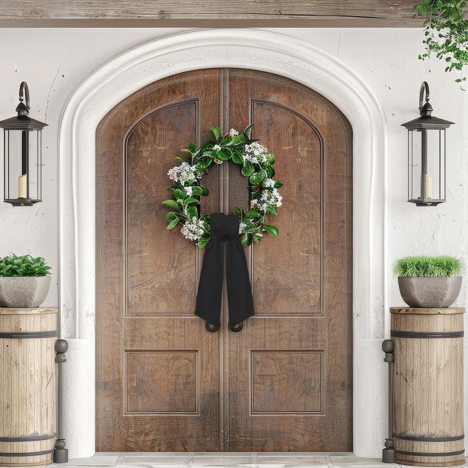 Black Wreath Sash for Front Door Decor