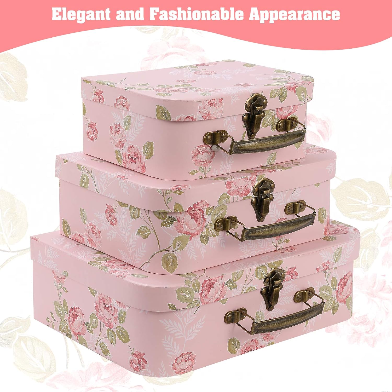 Set of 3 Decorative Storage Boxes With Lids for Home Decor and Gift Storage Pink Flowers Design