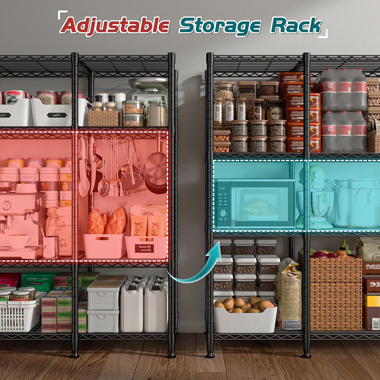 REIBII 784W 4-Tier Metal Shelving Unit 1500LBS Load Capacity