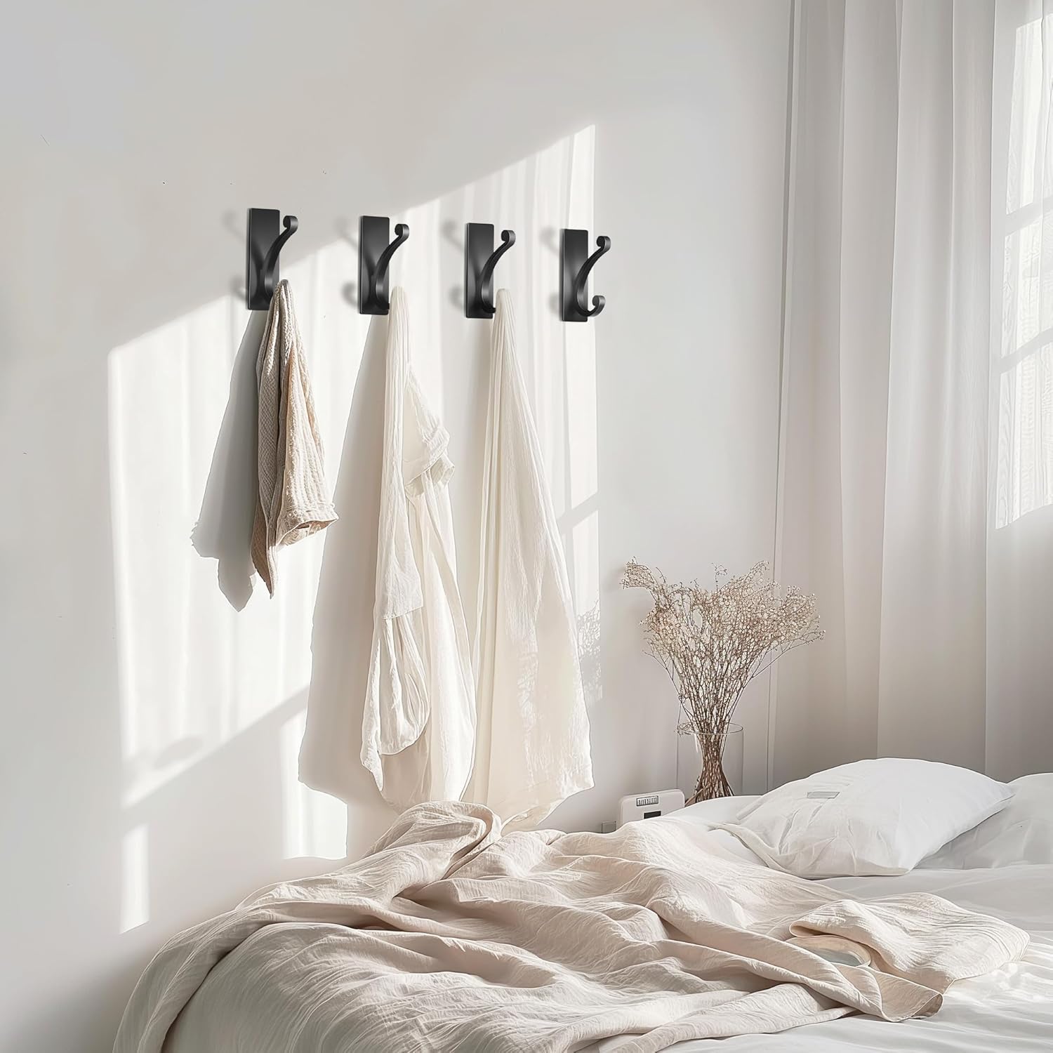 Adhesive Wall Hook for Towel or Coat - Extra Sticky 10LB Stainless Matt Black 8-Pack