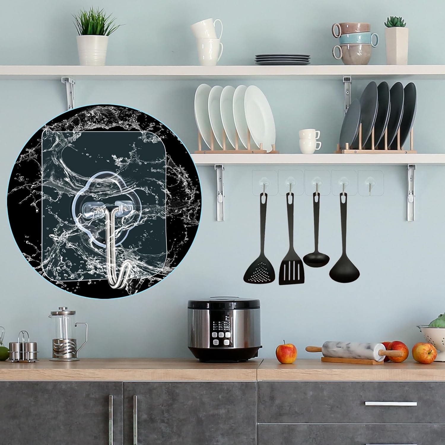 32 Pack Adhesive Hooks 33lb Max Load Transparent Reusable Wall Hooks for Kitchen Bathroom Shower Office and Home