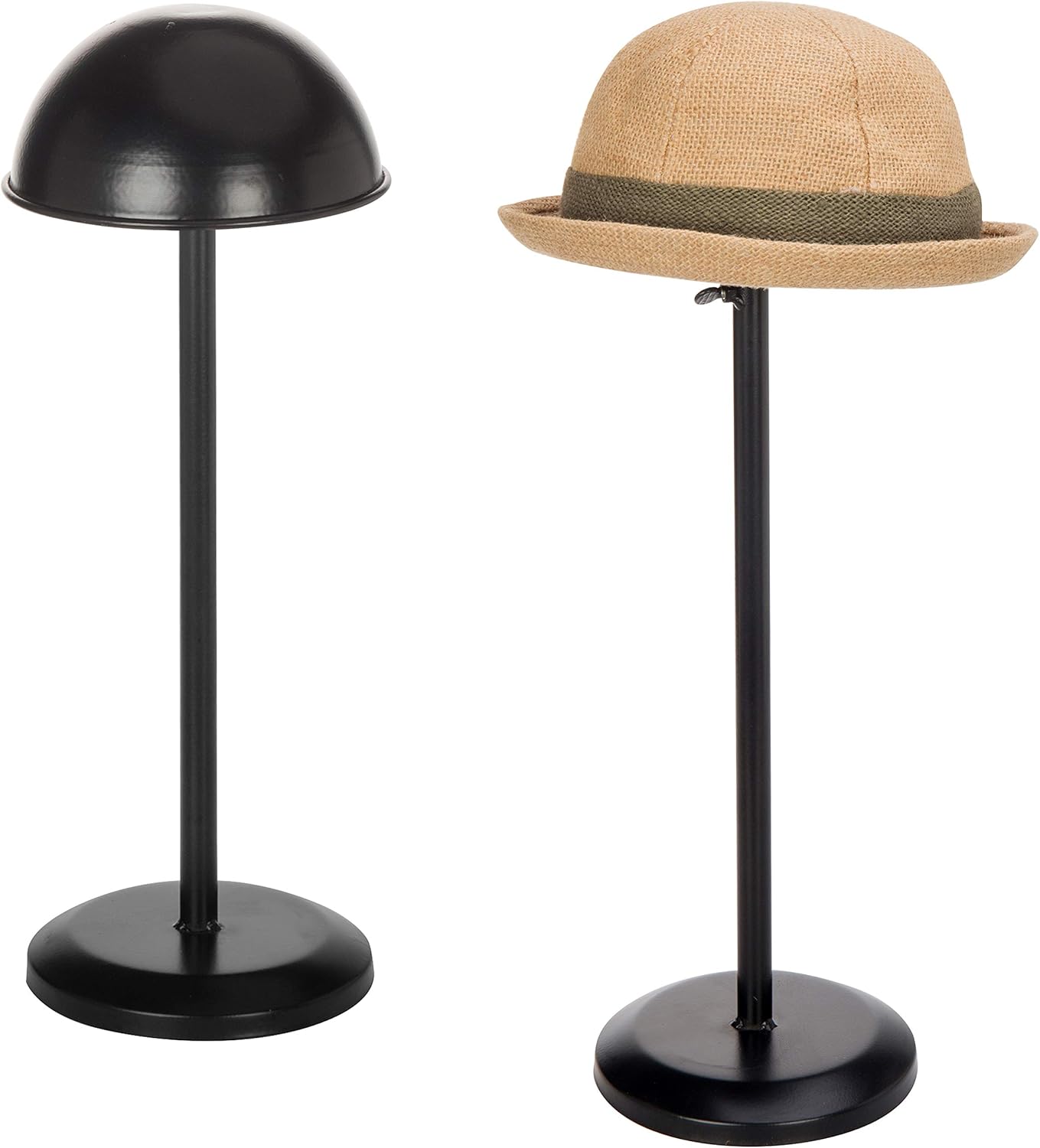 MyGift Black Metal Adjustable Height Hat Stand for Caps and Wigs