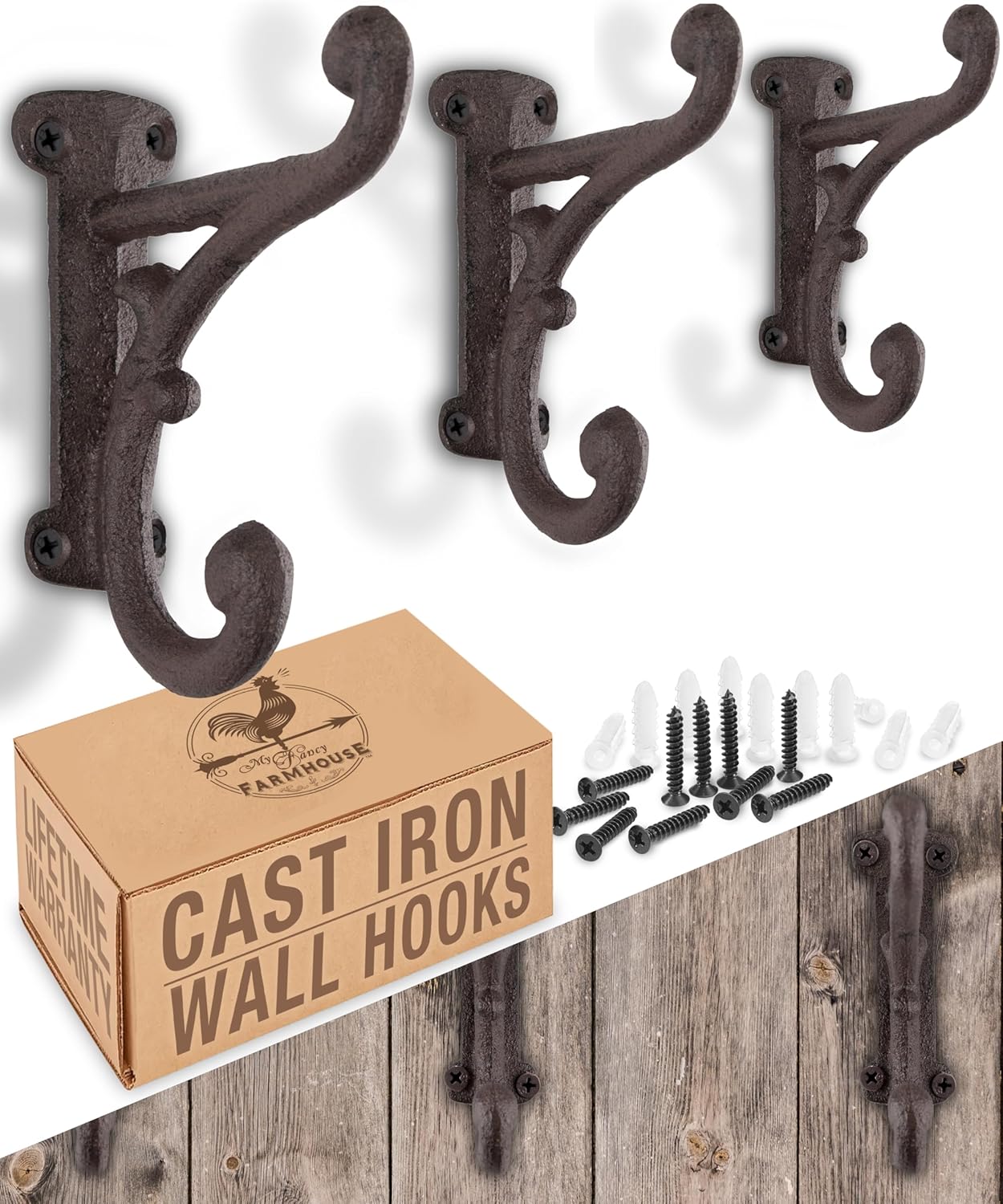 Rustic Cast Iron Coat Hooks 3 Pack Dark Brown