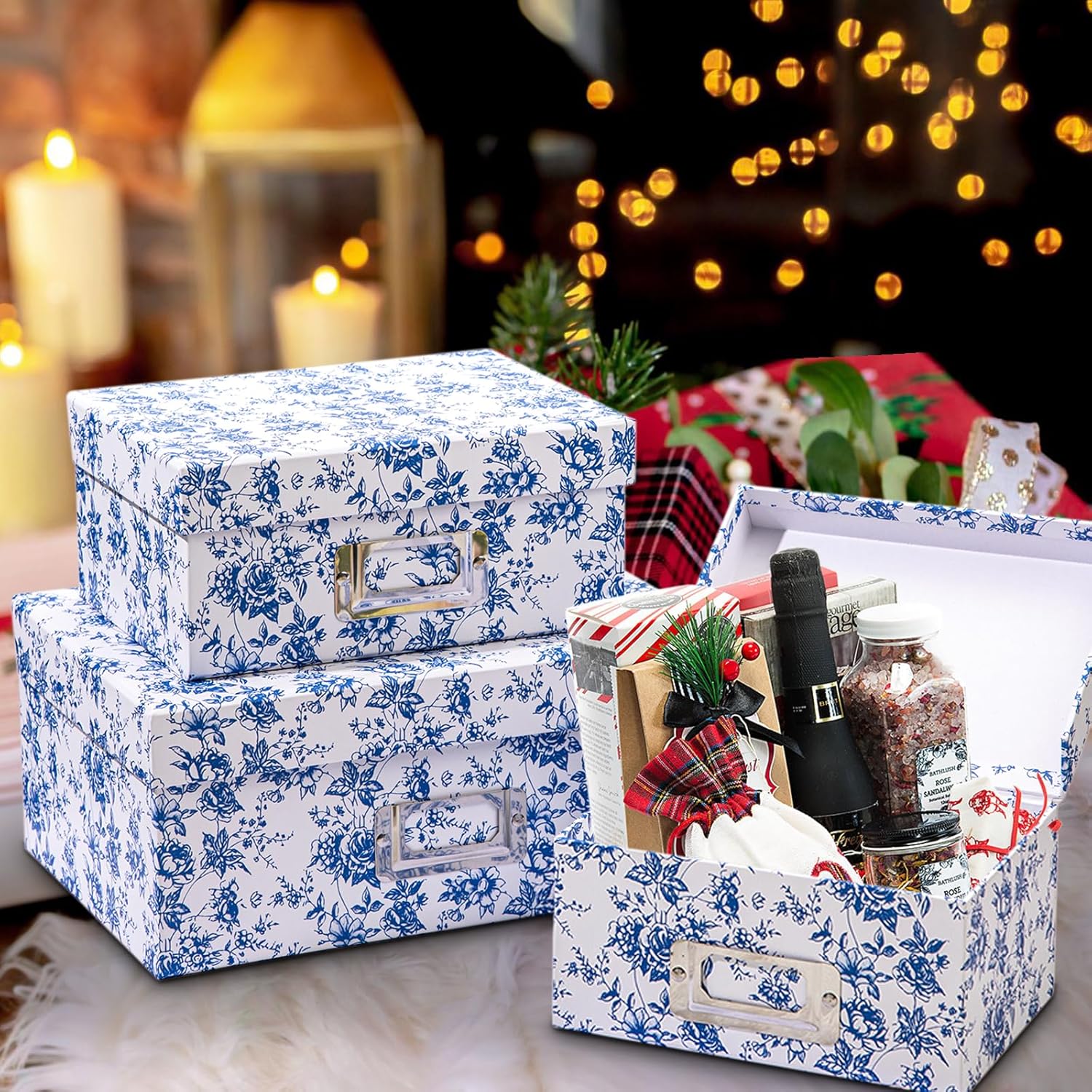 Briful Blue and White Porcelain Storage Boxes 4 in 1 Set