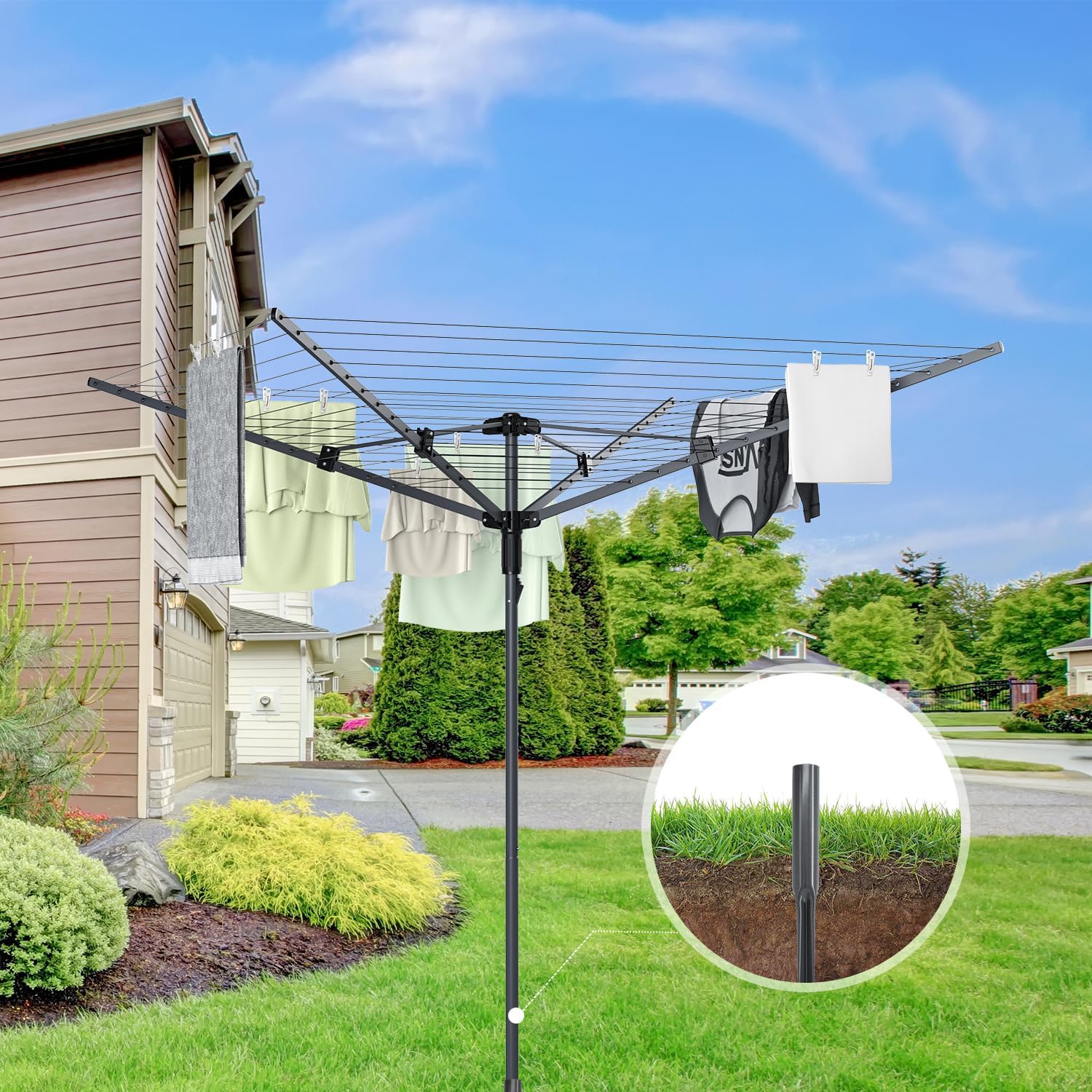 Rotary Clothes Drying Rack with 12 Lines and 165 Feet Drying Space