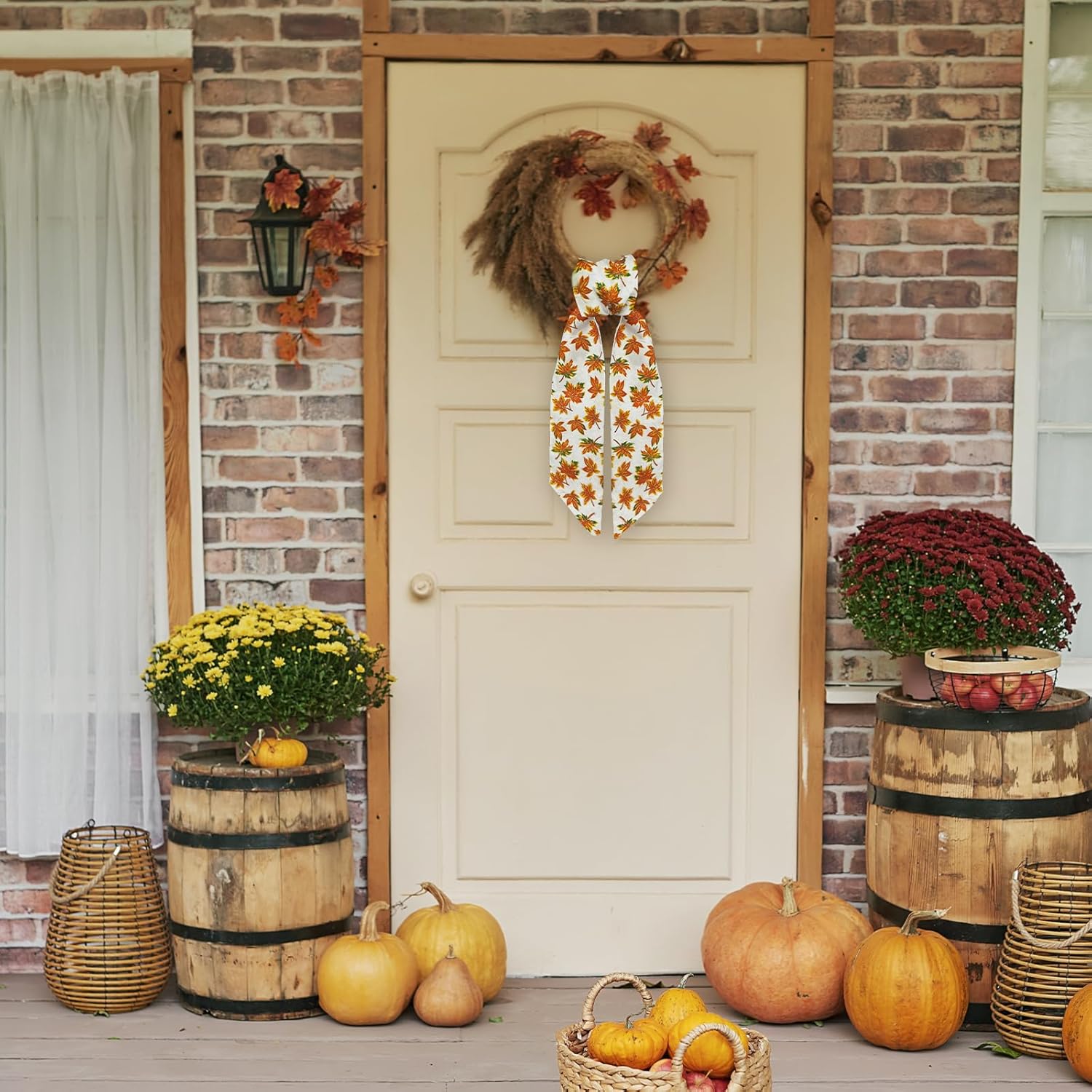 Orange Maple Leaf Wreath Sash for Front Door